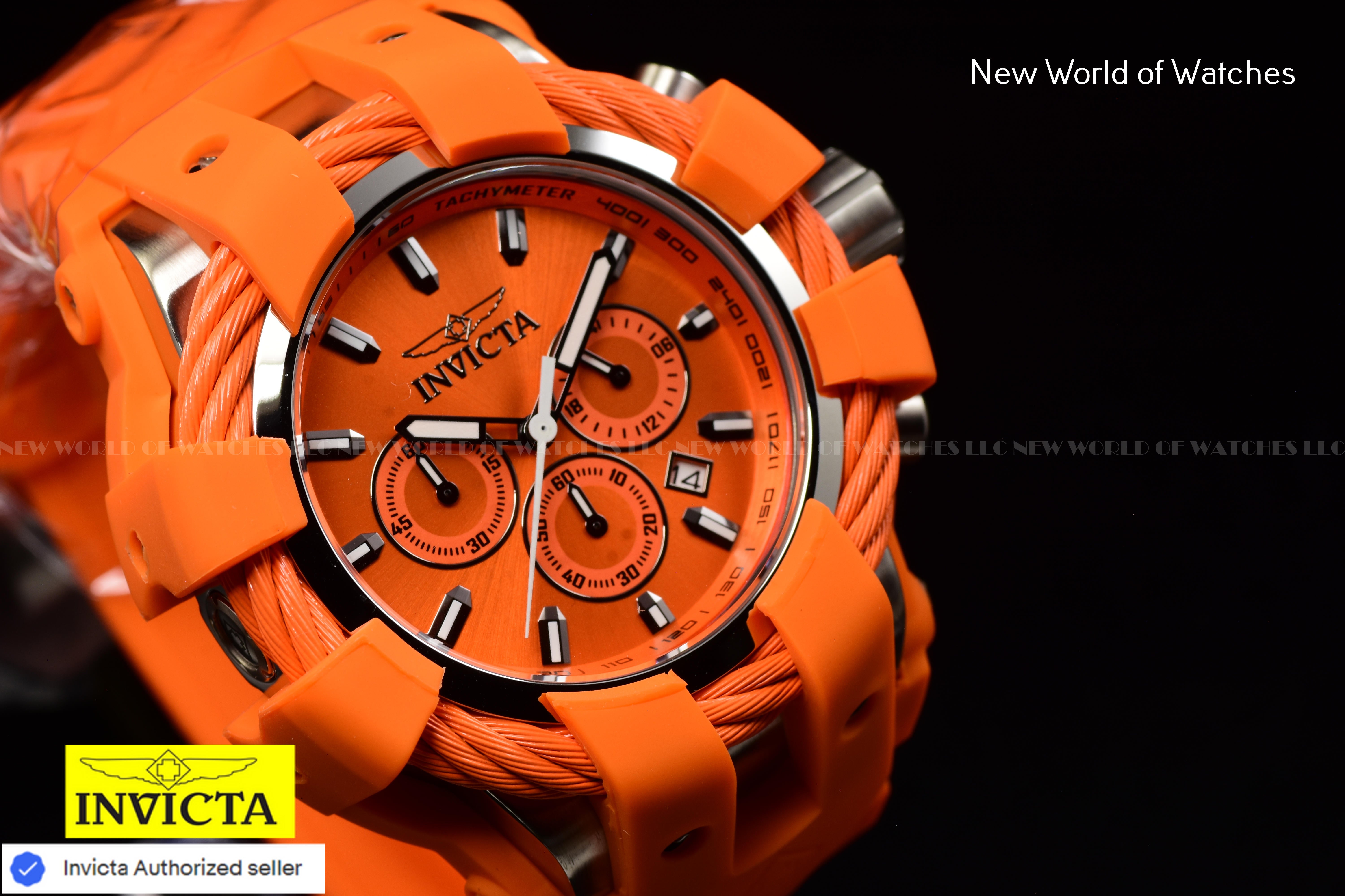 Invicta Men's BOLT 50mm Chronograph Dial Quartz SIlicone Band ORANGE Watch