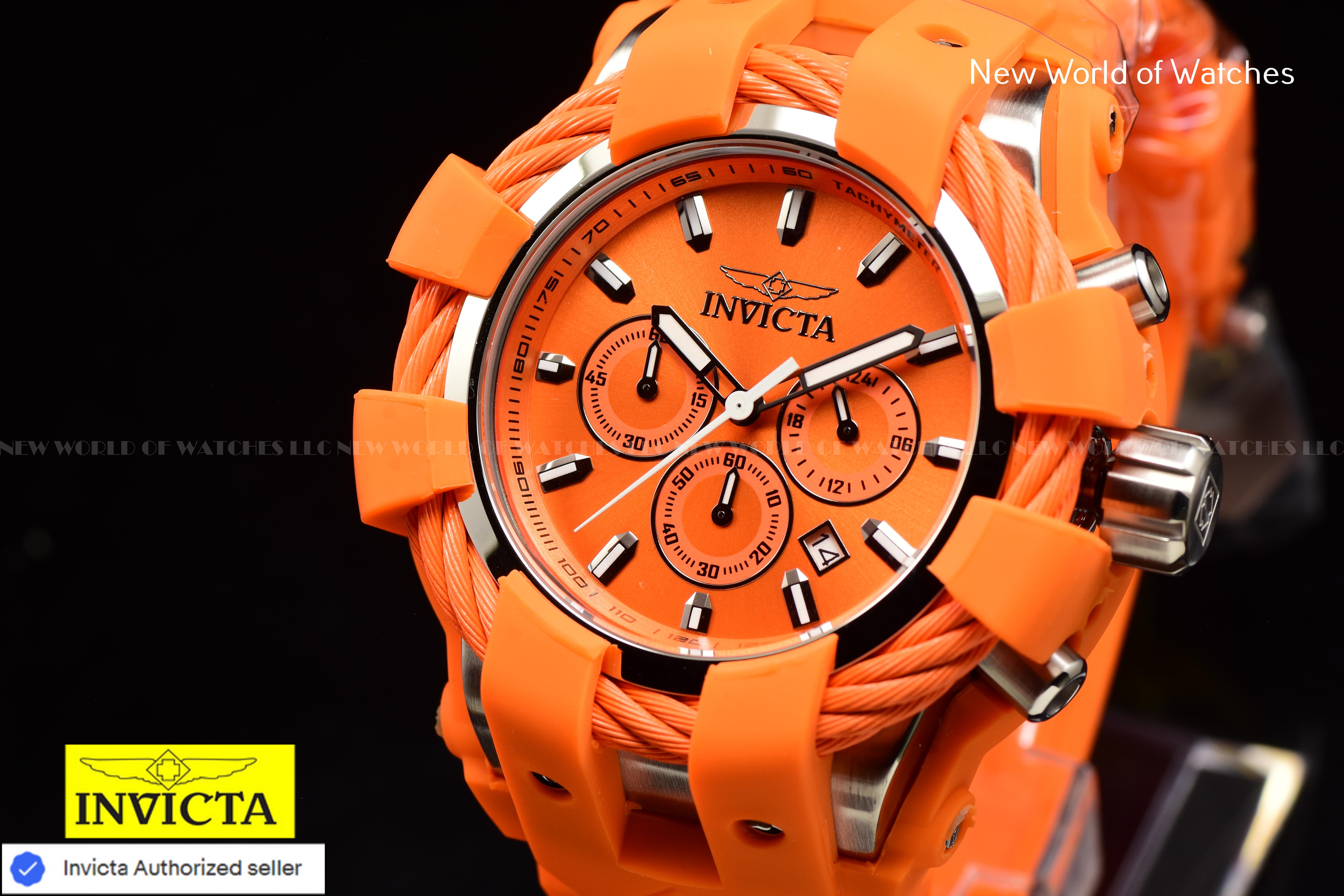 Invicta Men's BOLT 50mm Chronograph Dial Quartz SIlicone Band ORANGE Watch