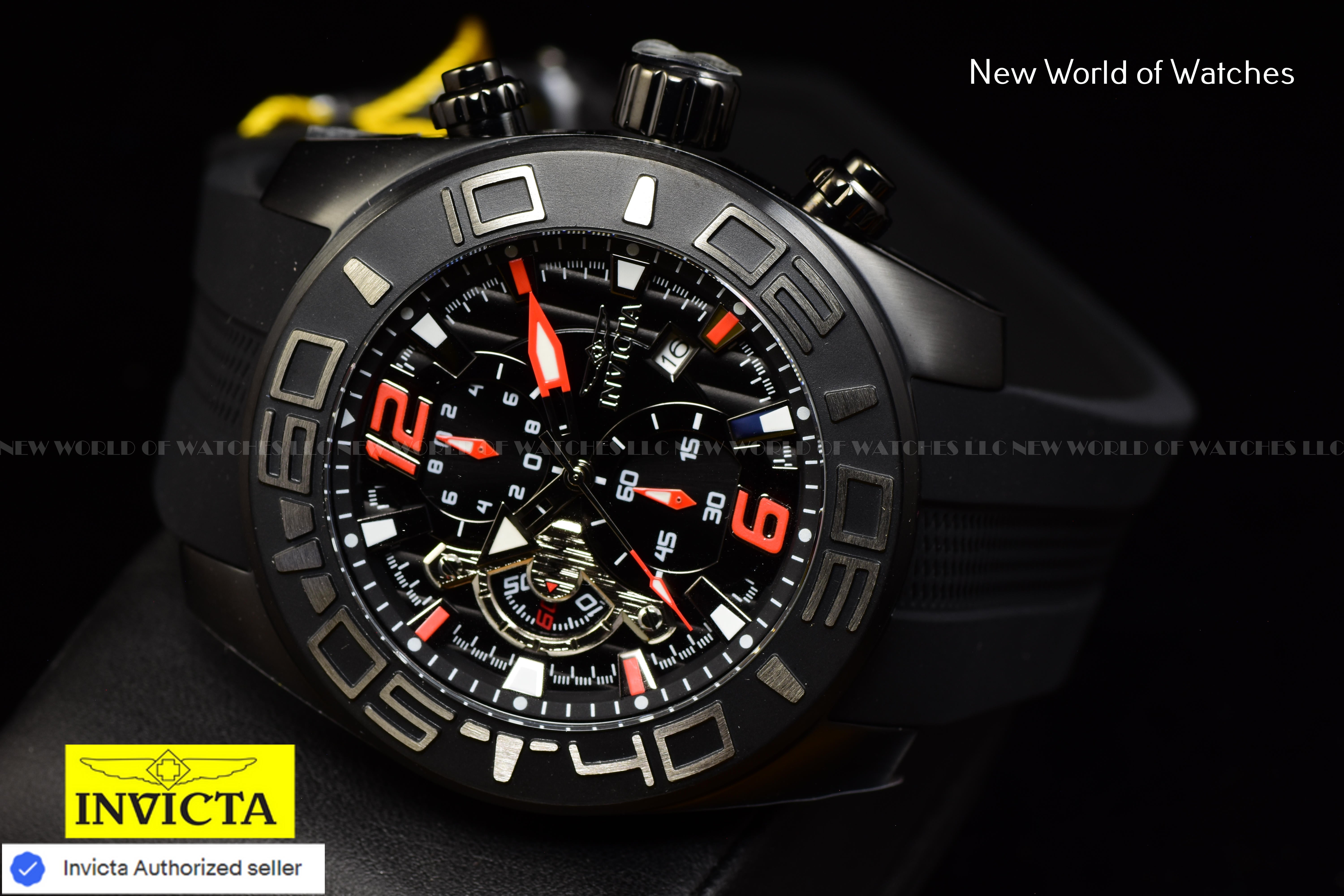 Invicta Men's Pro Diver 50mm Chronograph Dial Slicone Band BLACK Watch