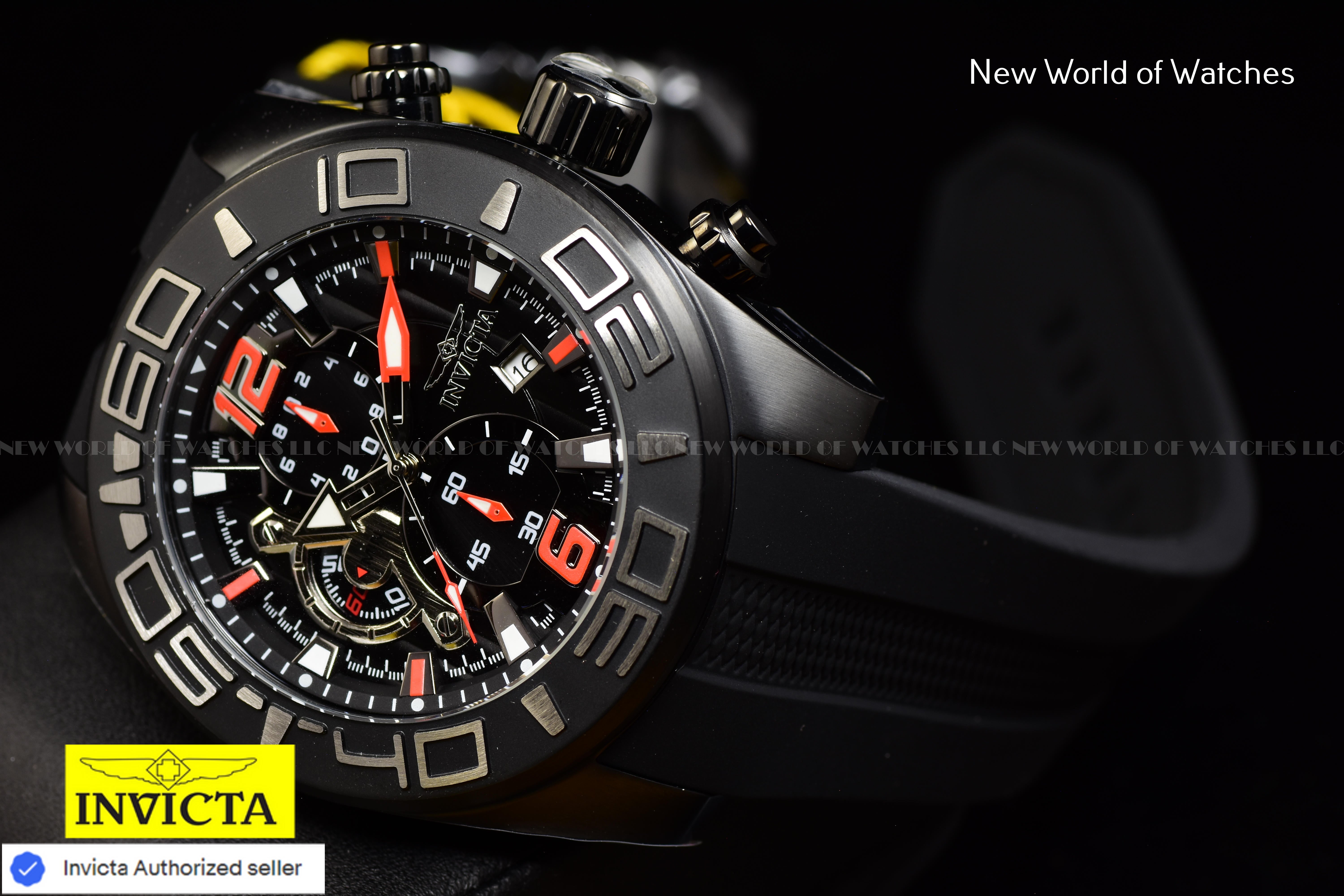 Invicta Men's Pro Diver 50mm Chronograph Dial Slicone Band BLACK Watch