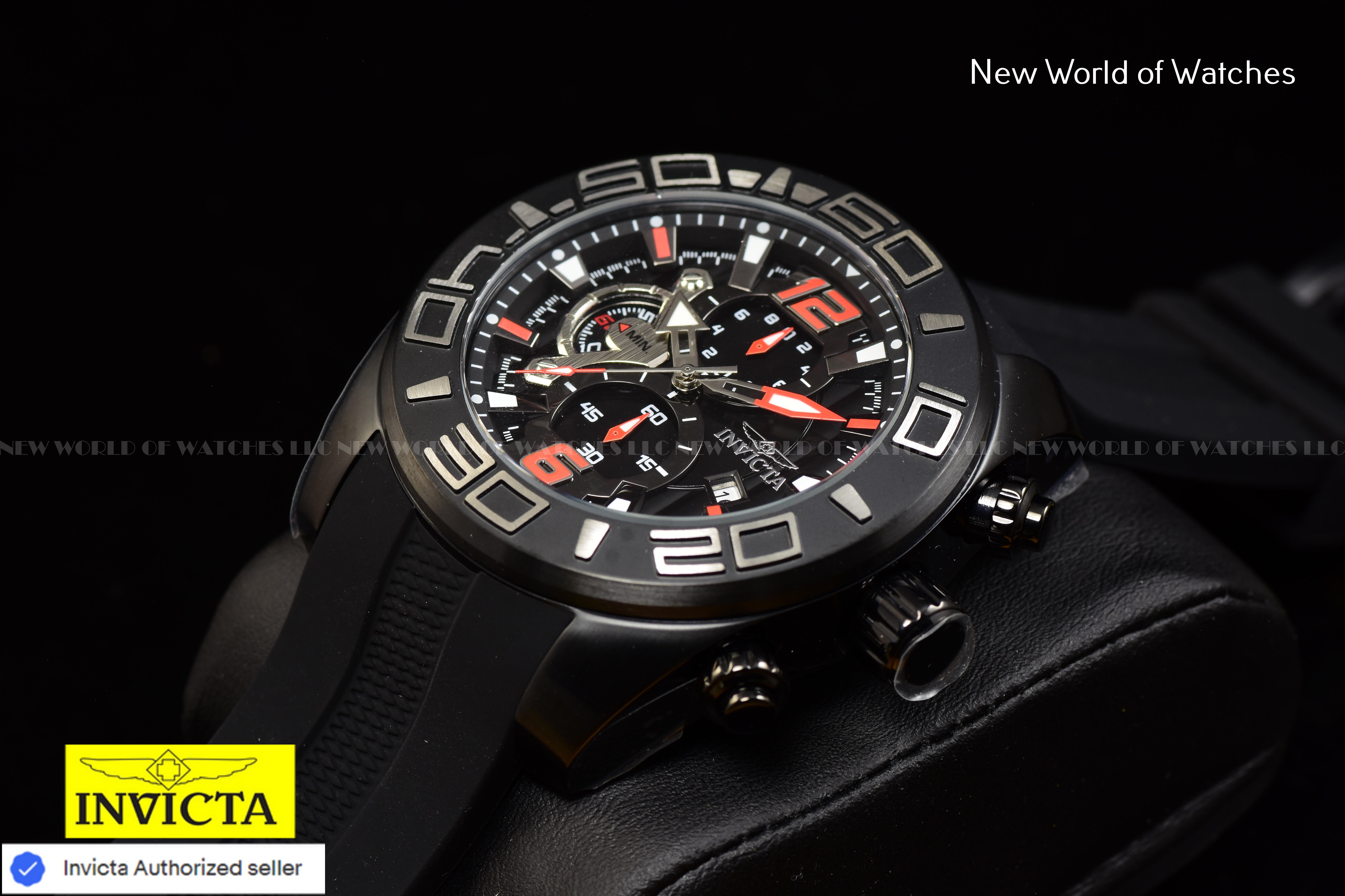 Invicta Men's Pro Diver 50mm Chronograph Dial Slicone Band BLACK Watch