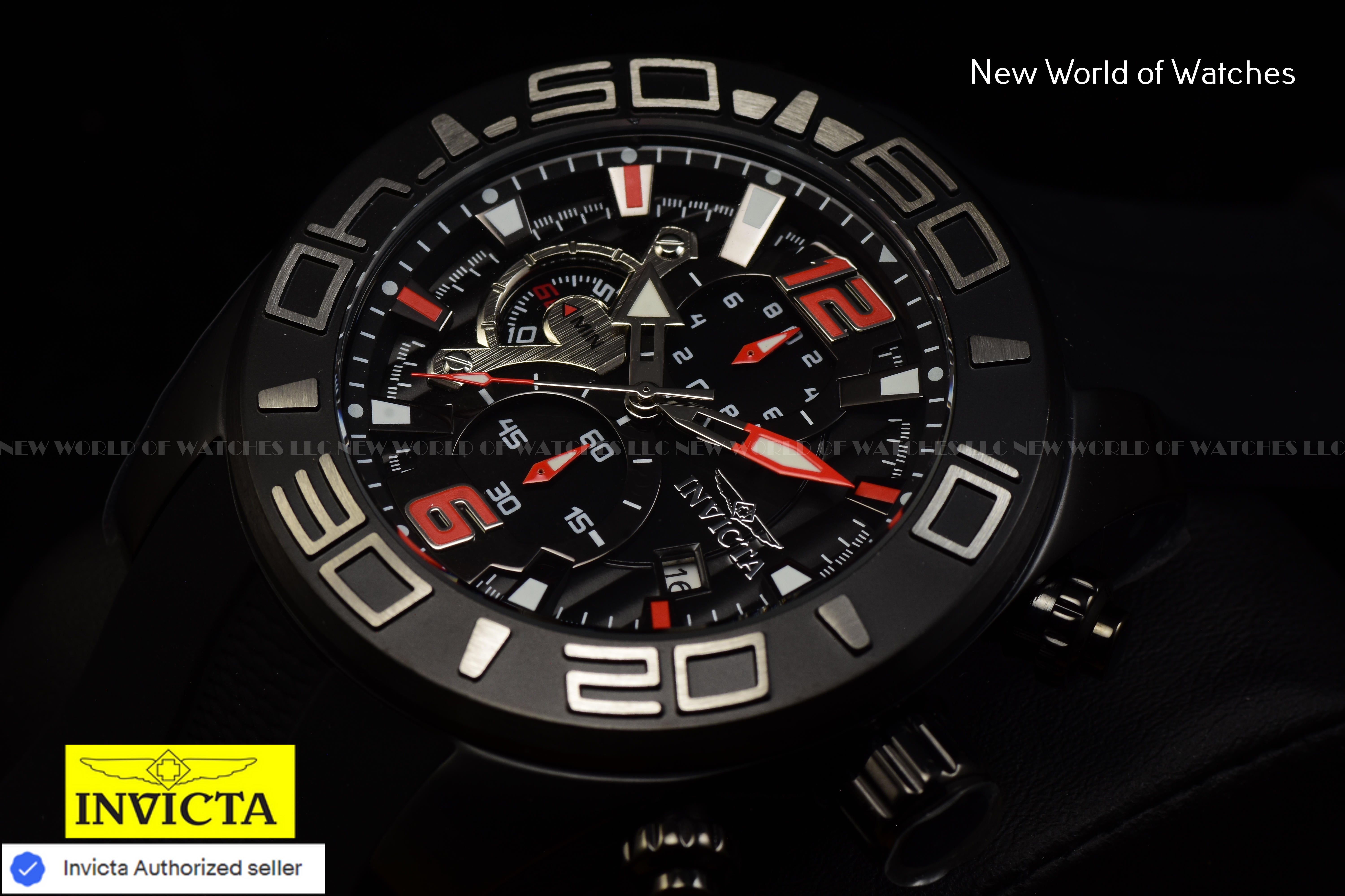 Invicta Men's Pro Diver 50mm Chronograph Dial Slicone Band BLACK Watch