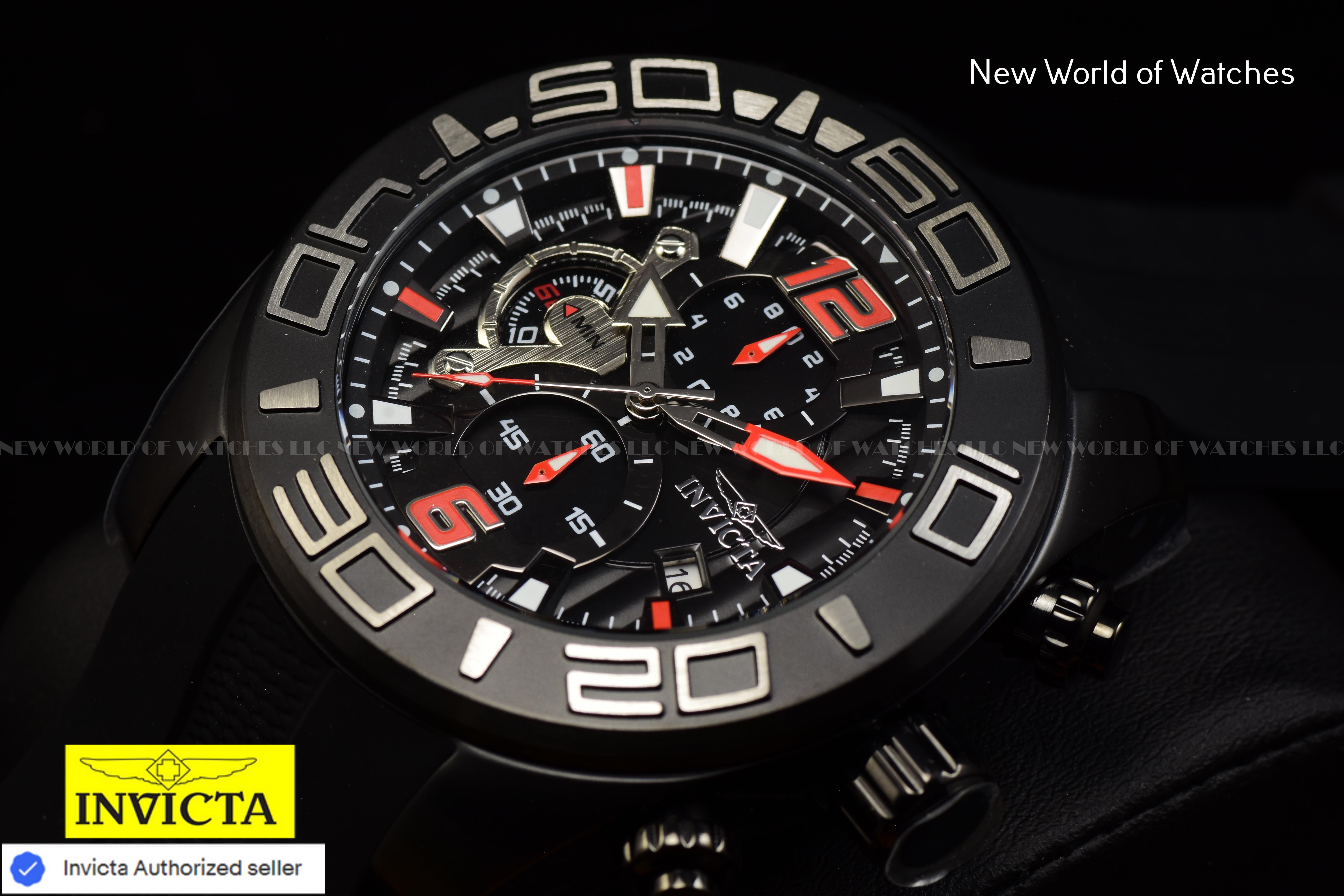 Invicta Men's Pro Diver 50mm Chronograph Dial Slicone Band BLACK Watch