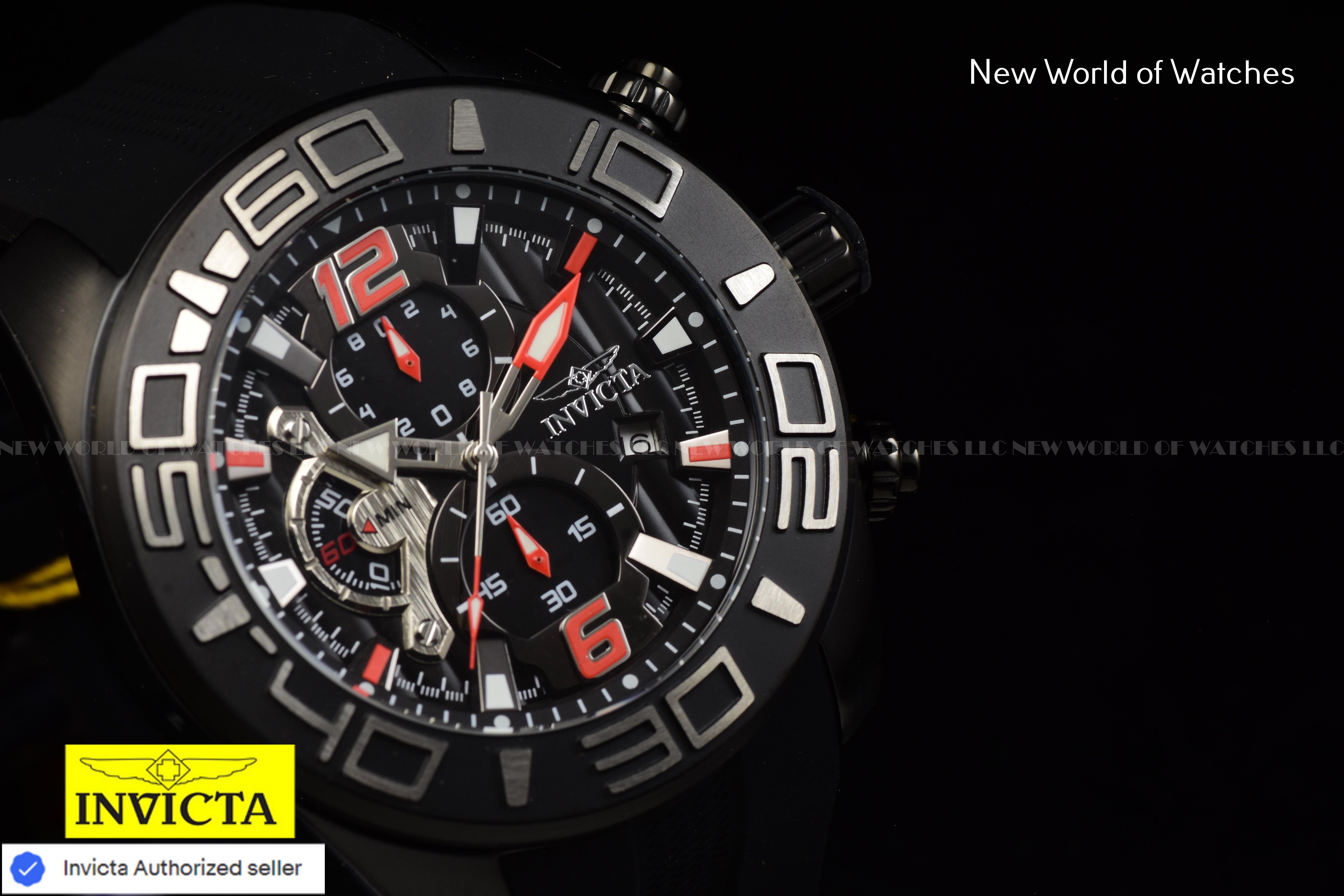 Invicta Men's Pro Diver 50mm Chronograph Dial Slicone Band BLACK Watch