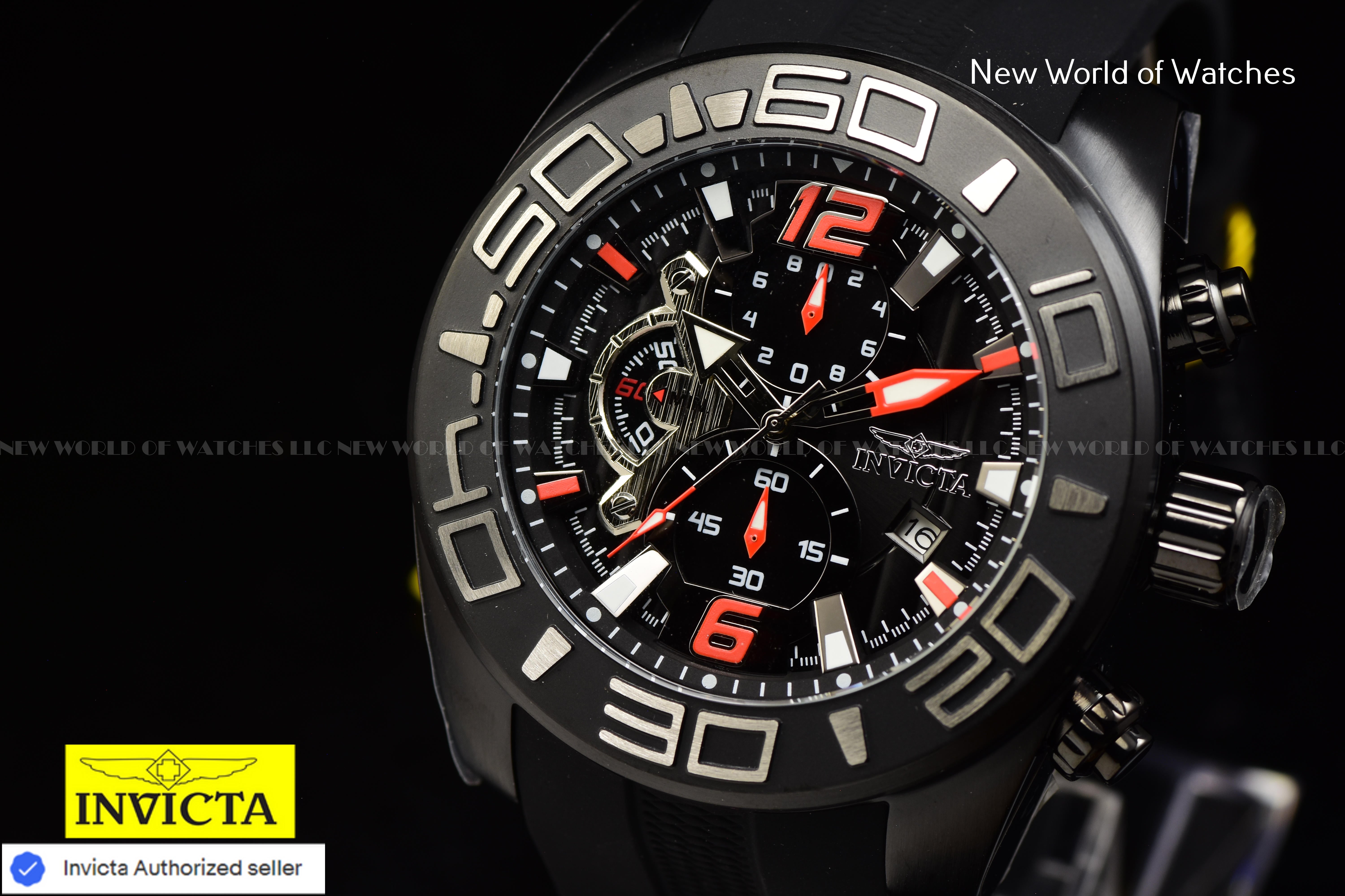 Invicta Men's Pro Diver 50mm Chronograph Dial Slicone Band BLACK Watch