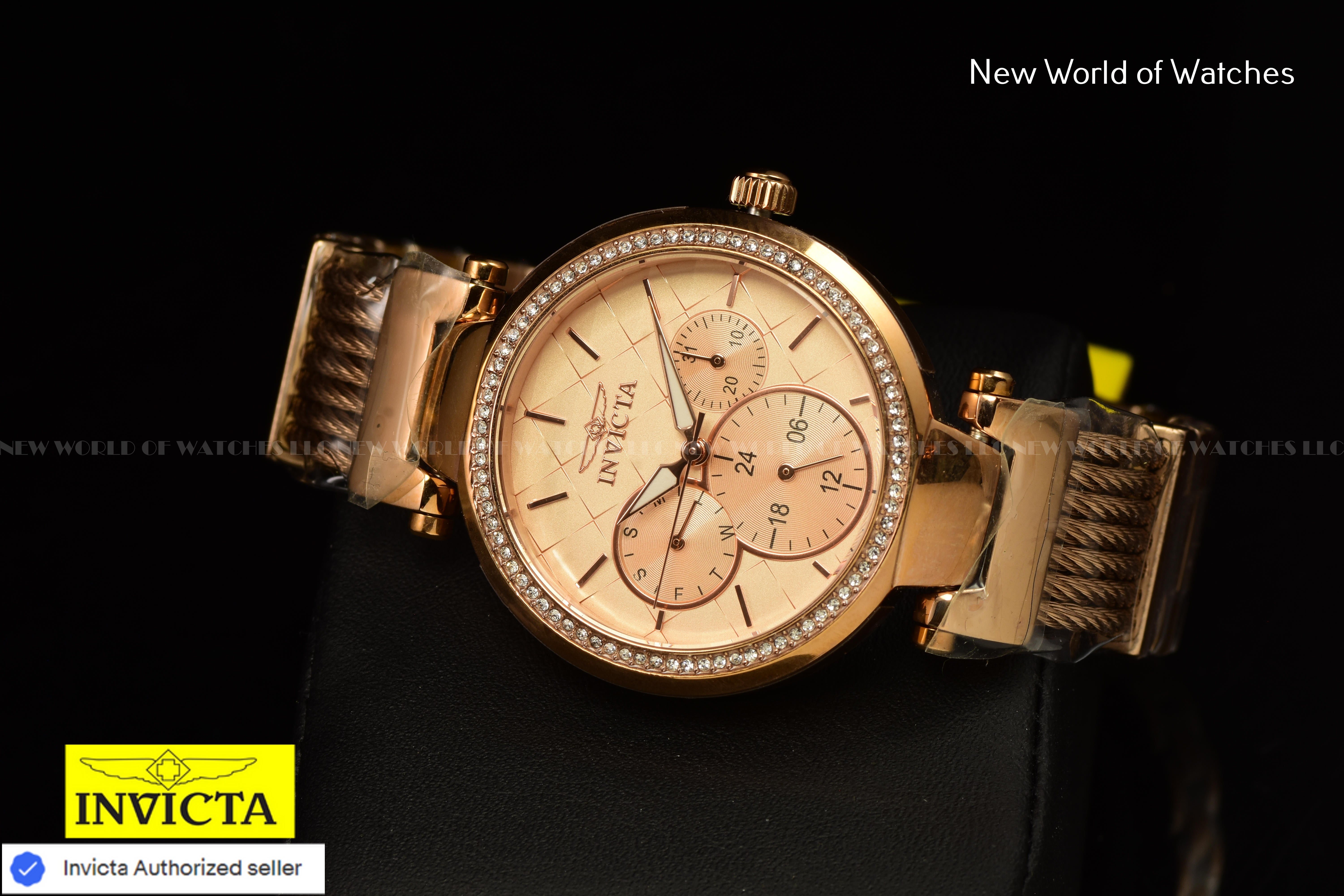 Invicta Angel 36mm Chronograph Dial Ladies Crystal Accented Rose Gold Watch