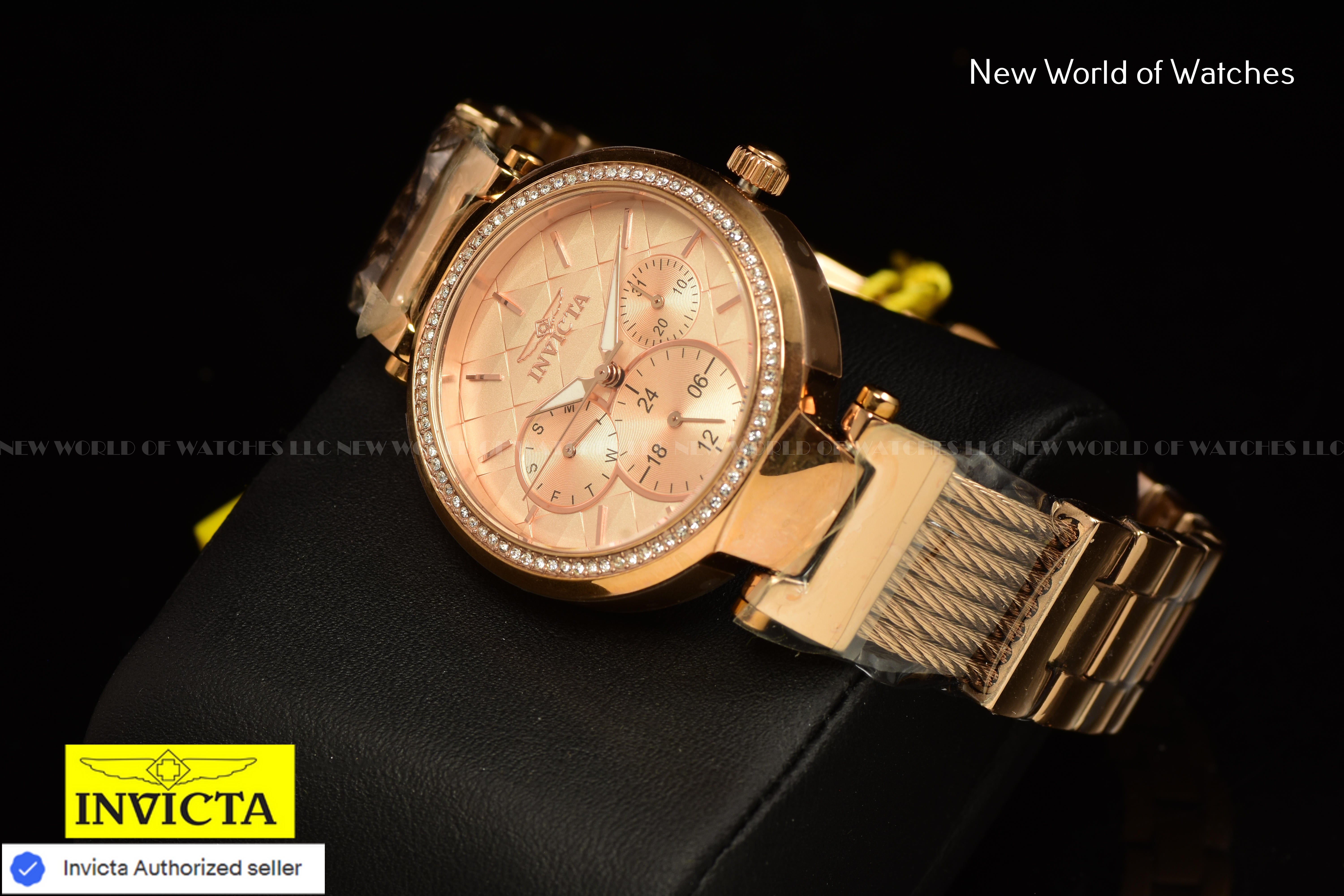 Invicta Angel 36mm Chronograph Dial Ladies Crystal Accented Rose Gold Watch