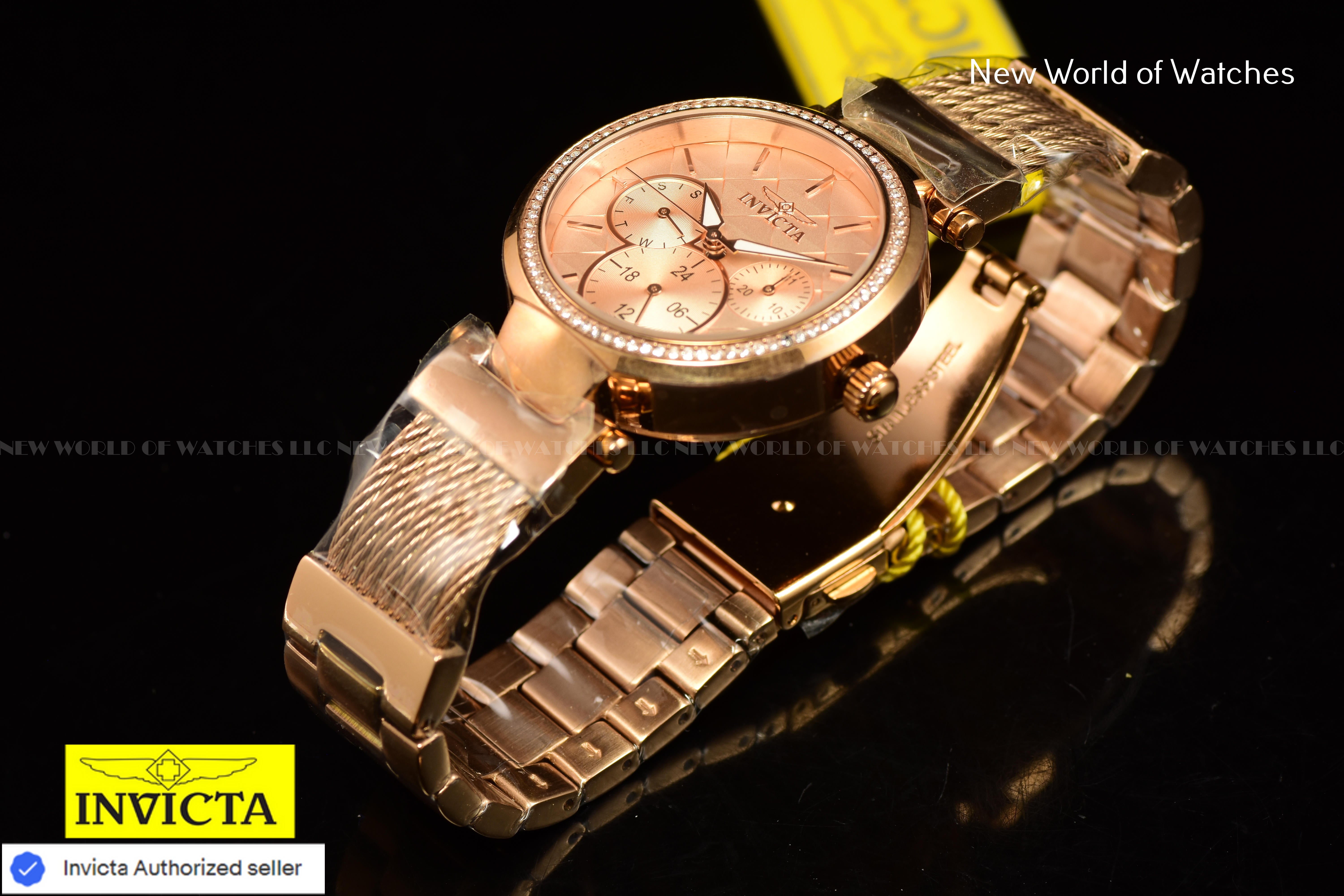 Invicta Angel 36mm Chronograph Dial Ladies Crystal Accented Rose Gold Watch