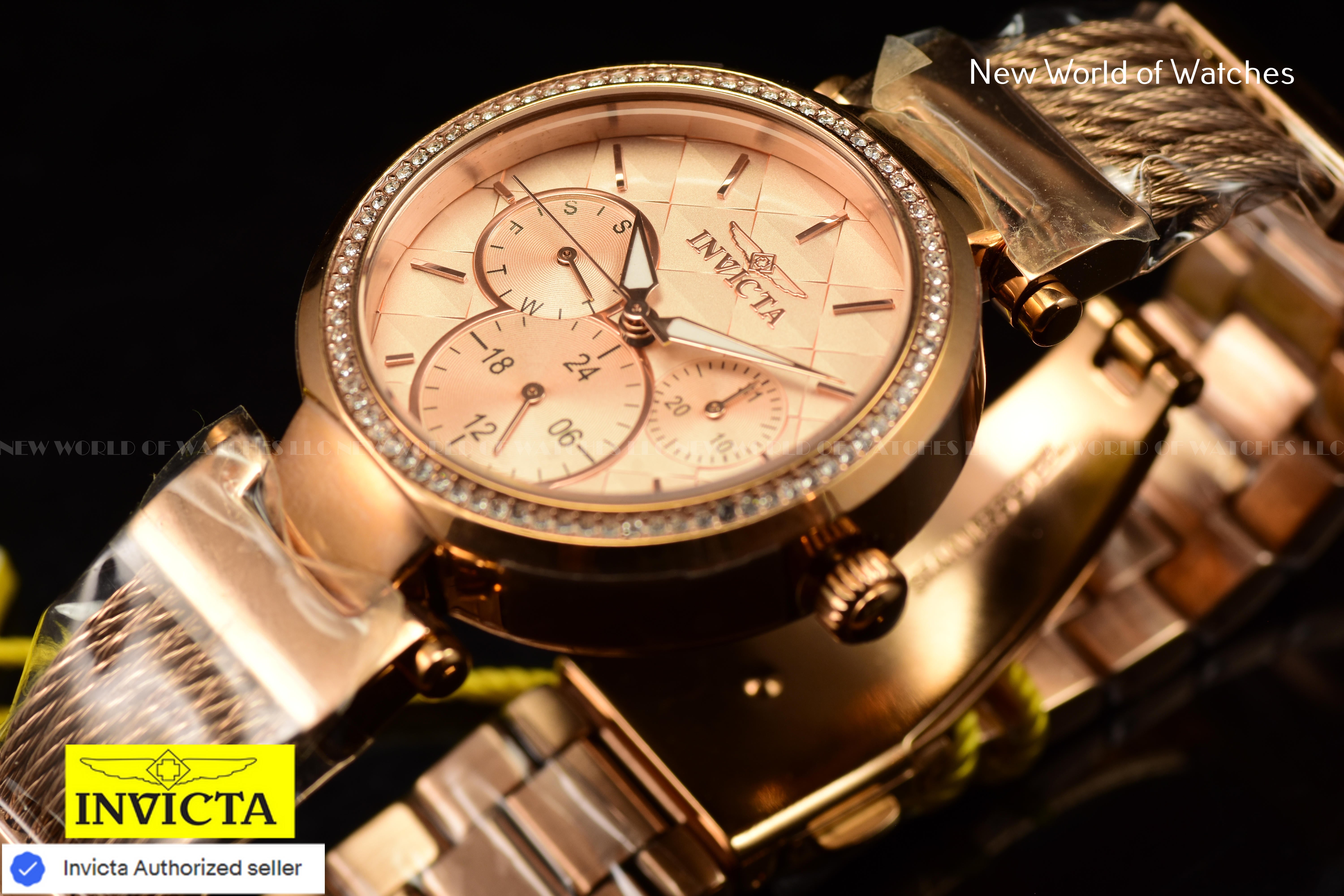 Invicta Angel 36mm Chronograph Dial Ladies Crystal Accented Rose Gold Watch