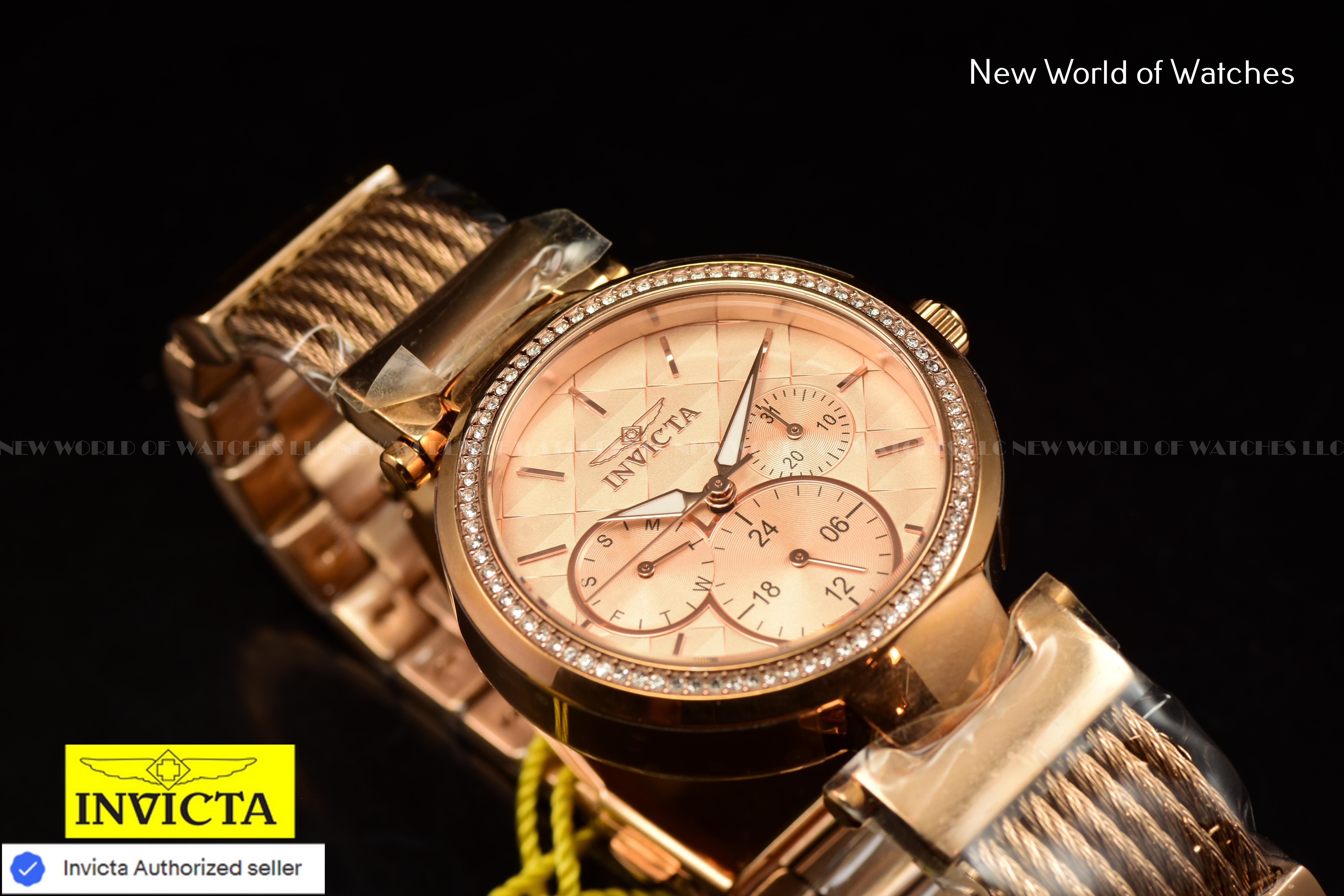 Invicta Angel 36mm Chronograph Dial Ladies Crystal Accented Rose Gold Watch