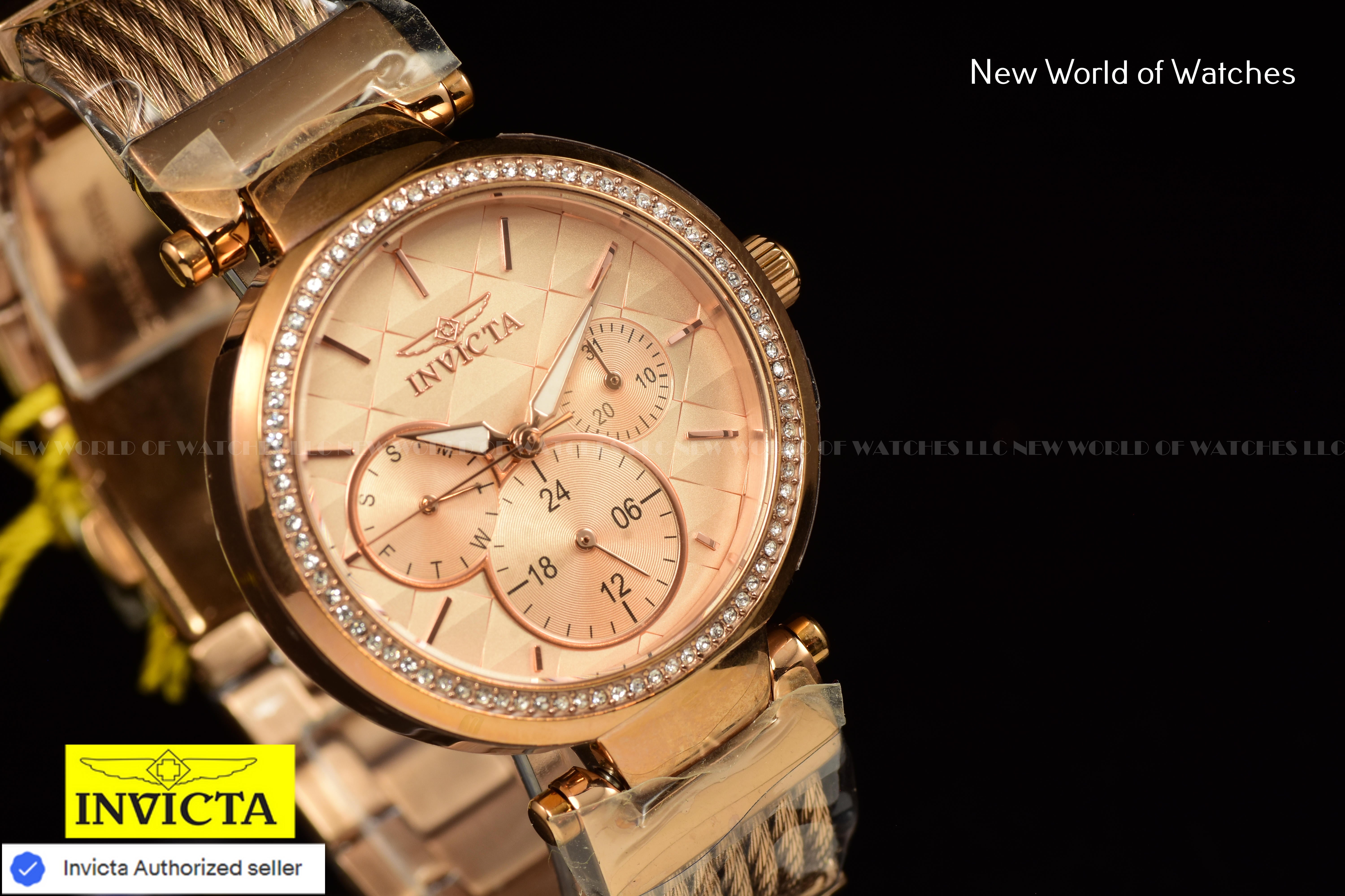 Invicta Angel 36mm Chronograph Dial Ladies Crystal Accented Rose Gold Watch