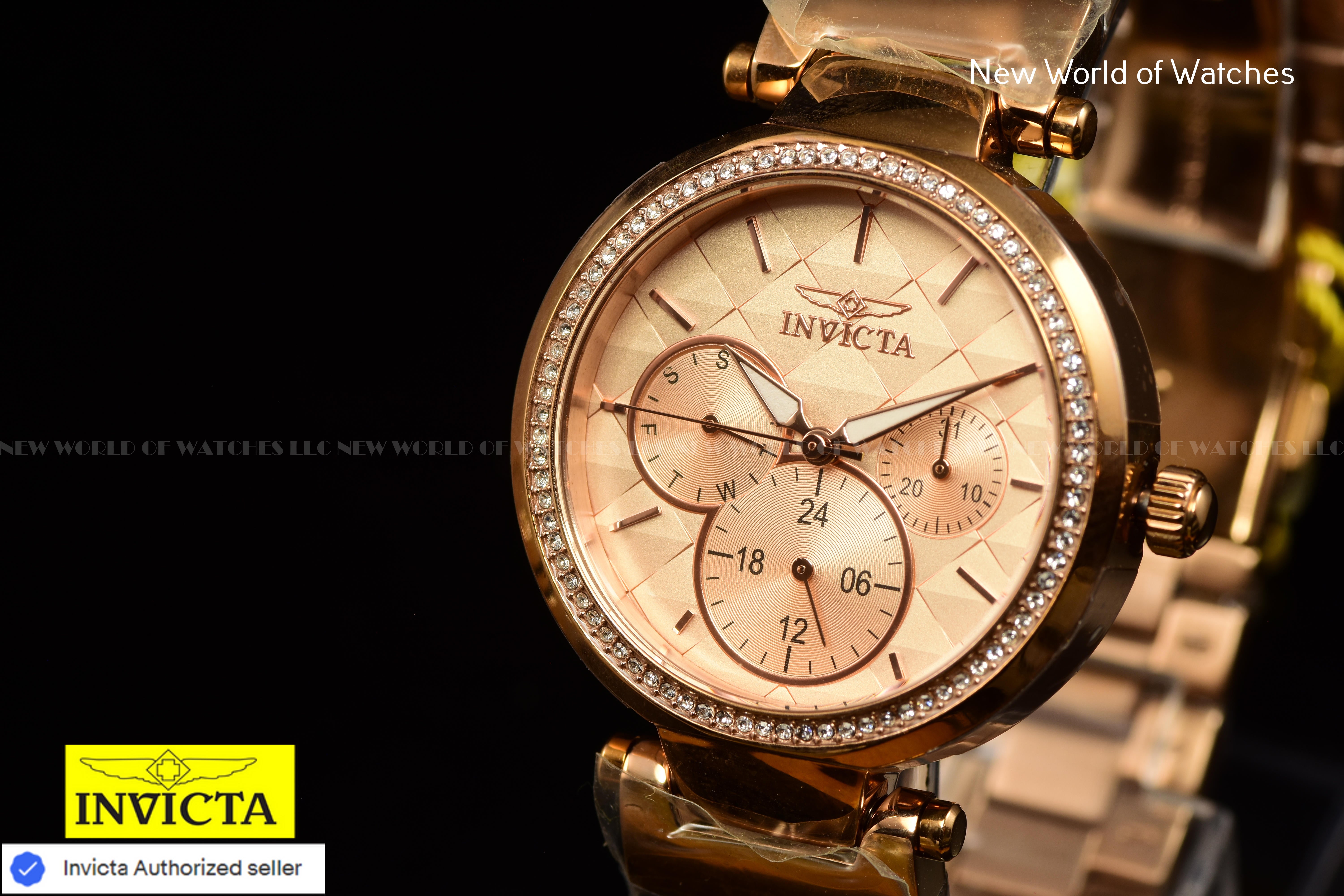Invicta Angel 36mm Chronograph Dial Ladies Crystal Accented Rose Gold Watch