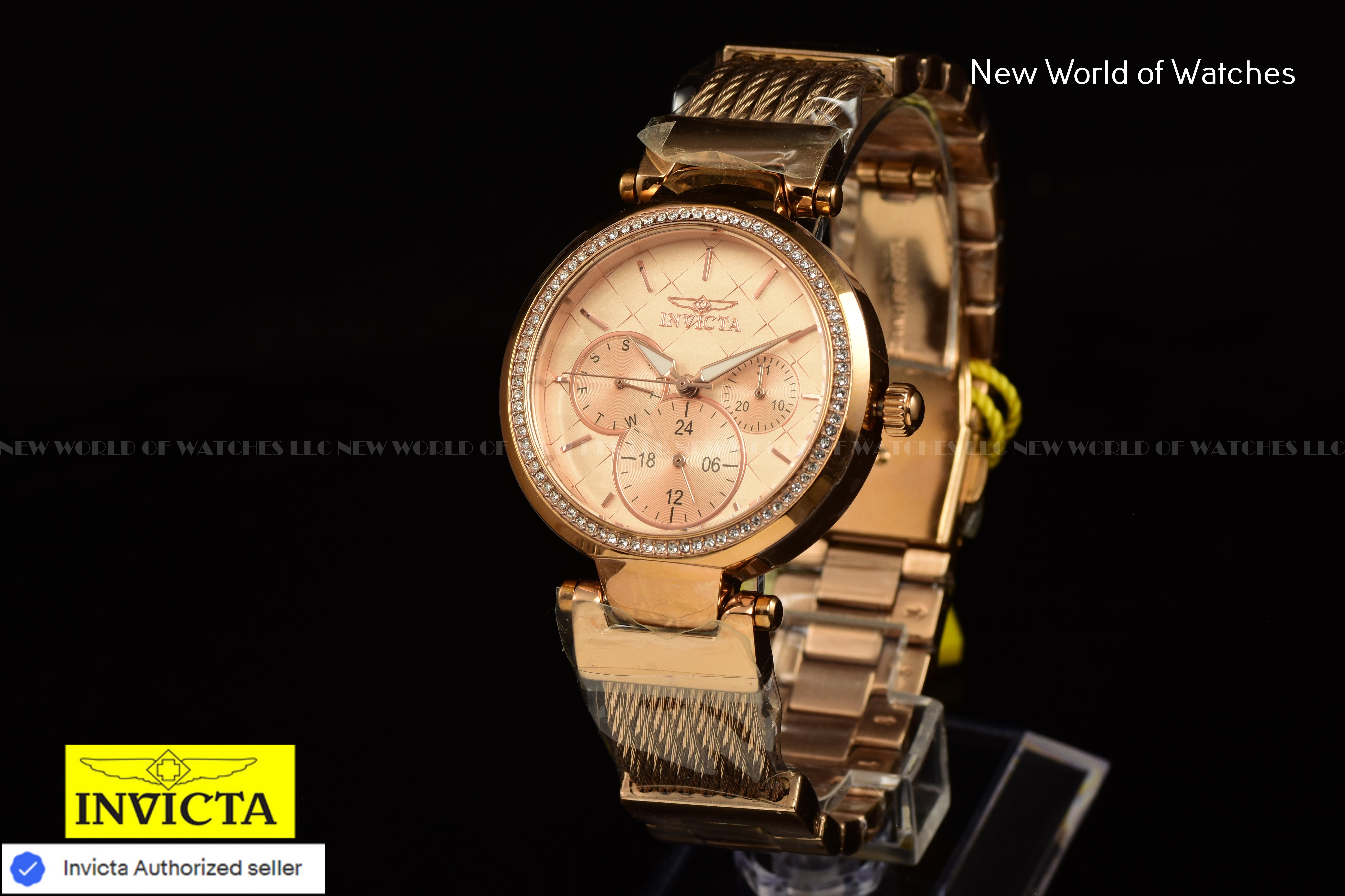 Invicta Angel 36mm Chronograph Dial Ladies Crystal Accented Rose Gold Watch