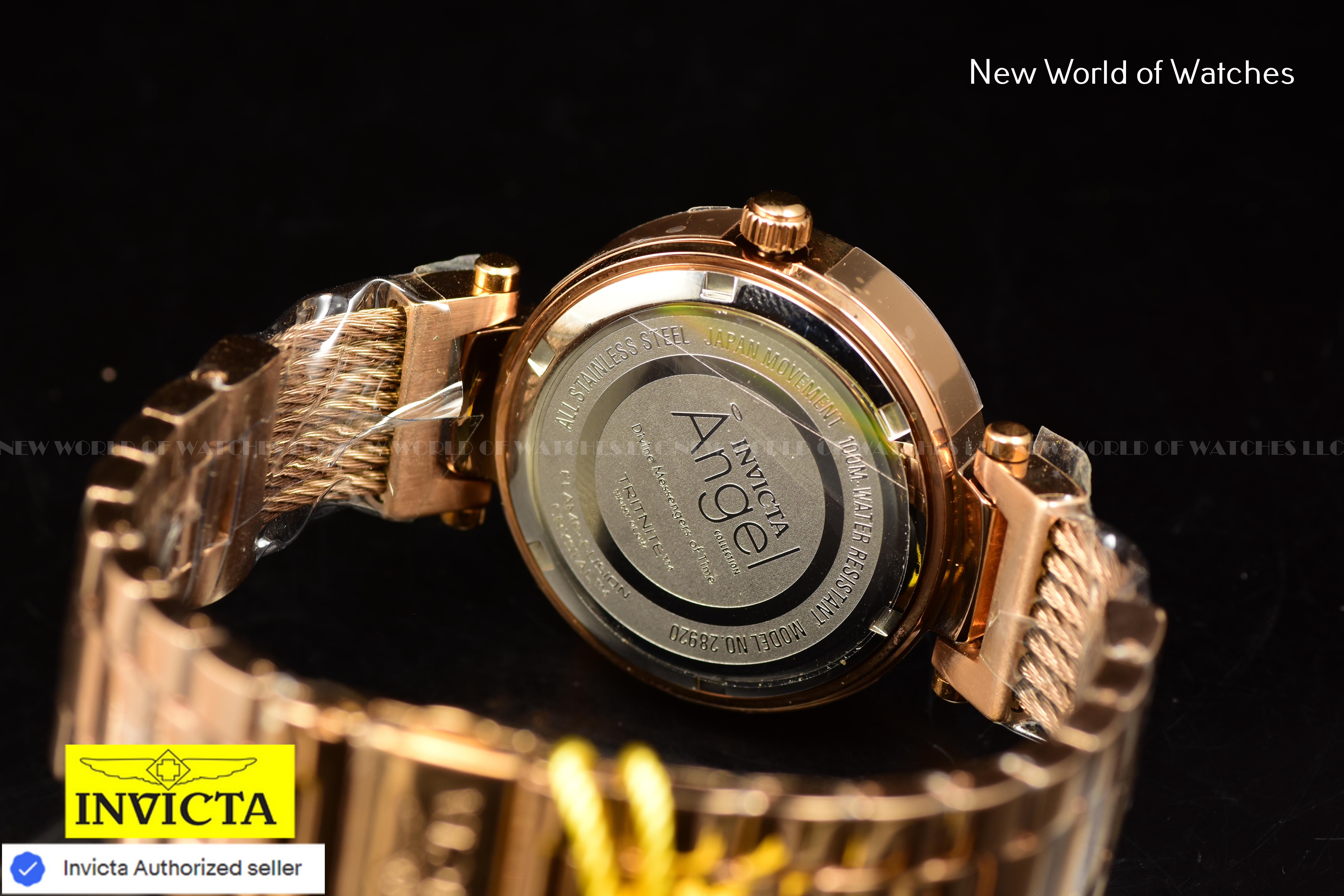 Invicta Angel 36mm Chronograph Dial Ladies Crystal Accented Rose Gold Watch