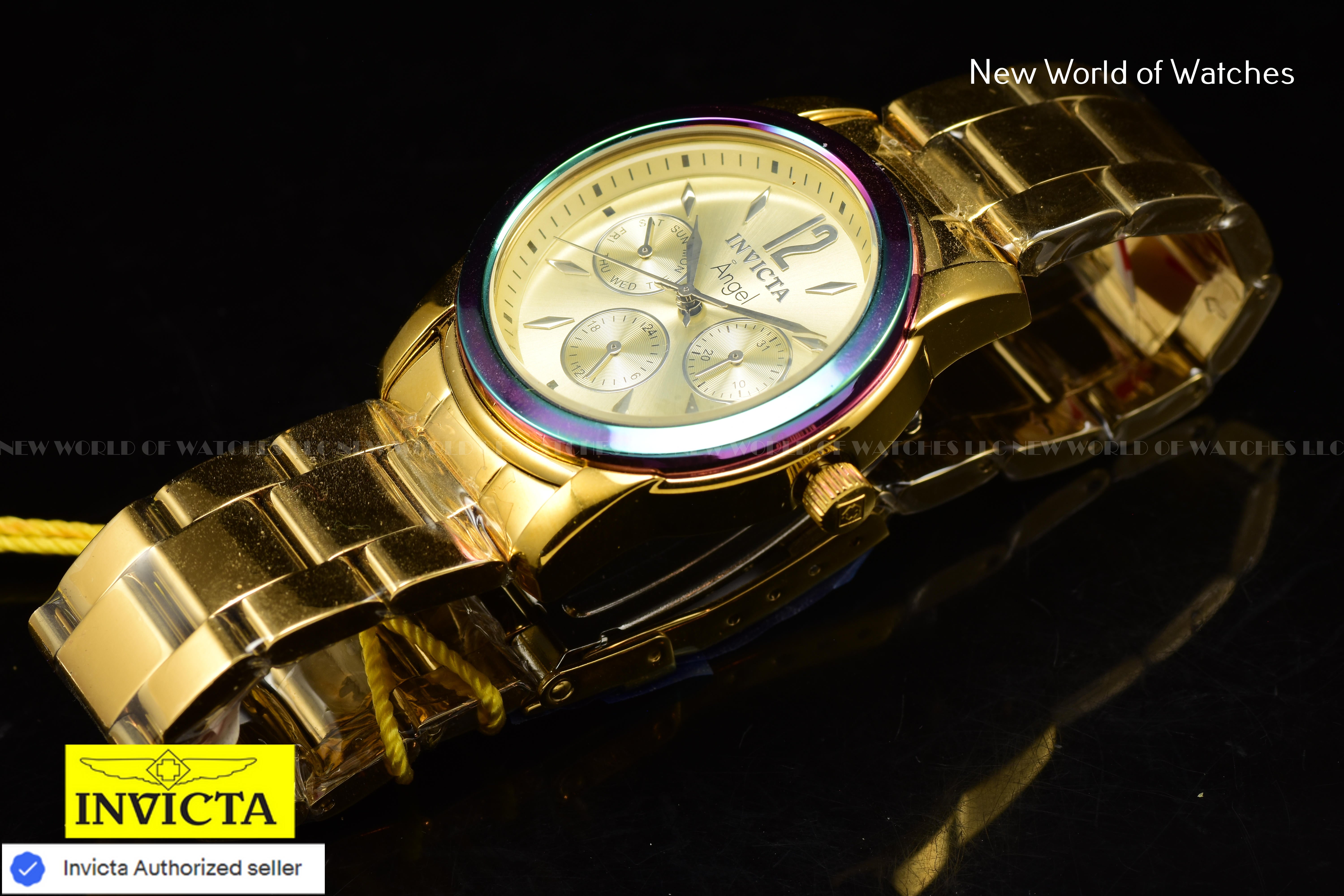 New Invicta Angel Zager Exclusive Iridescent Case Steel 38mm Gold Ladies Watch