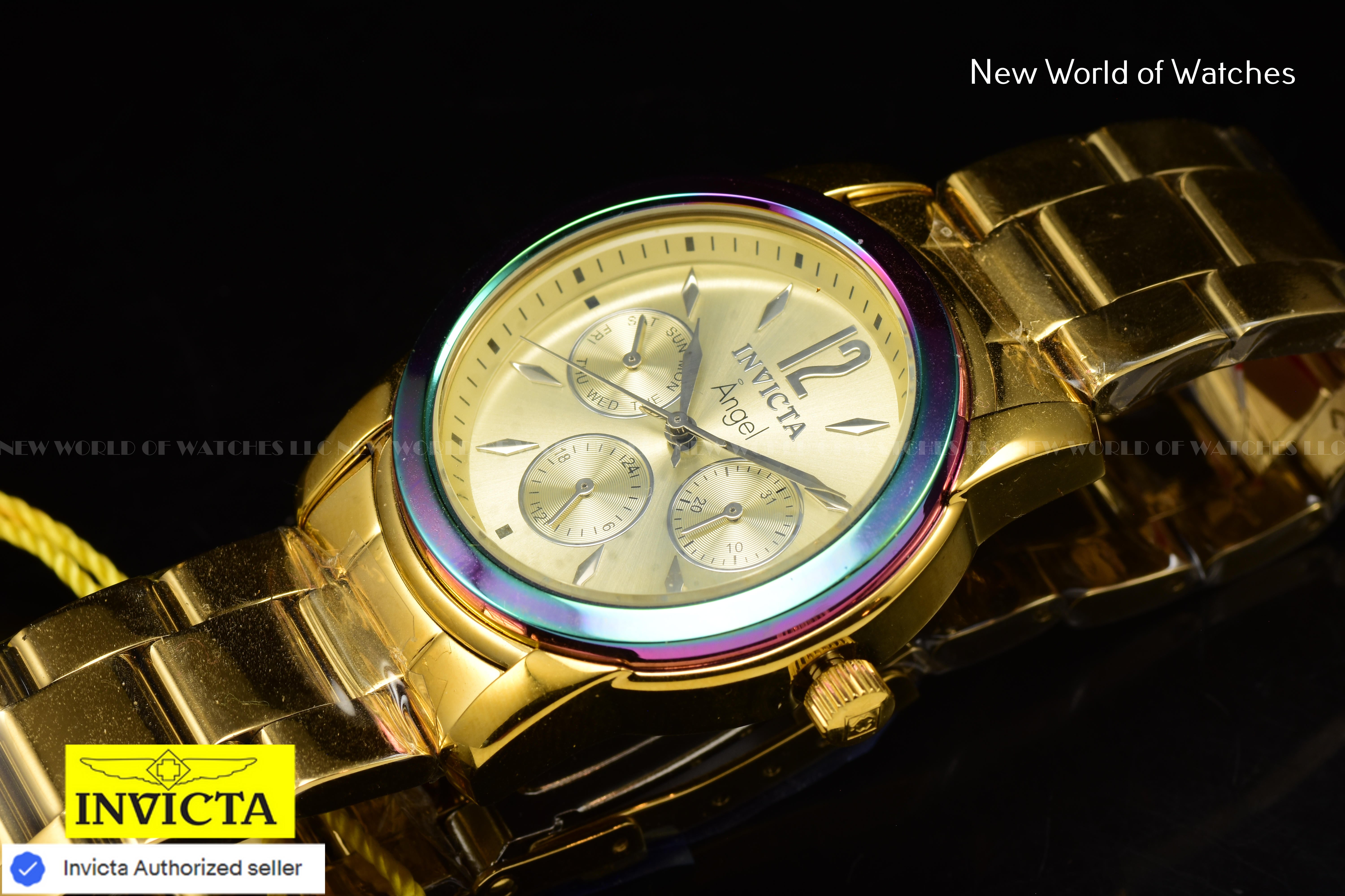 New Invicta Angel Zager Exclusive Iridescent Case Steel 38mm Gold Ladies Watch