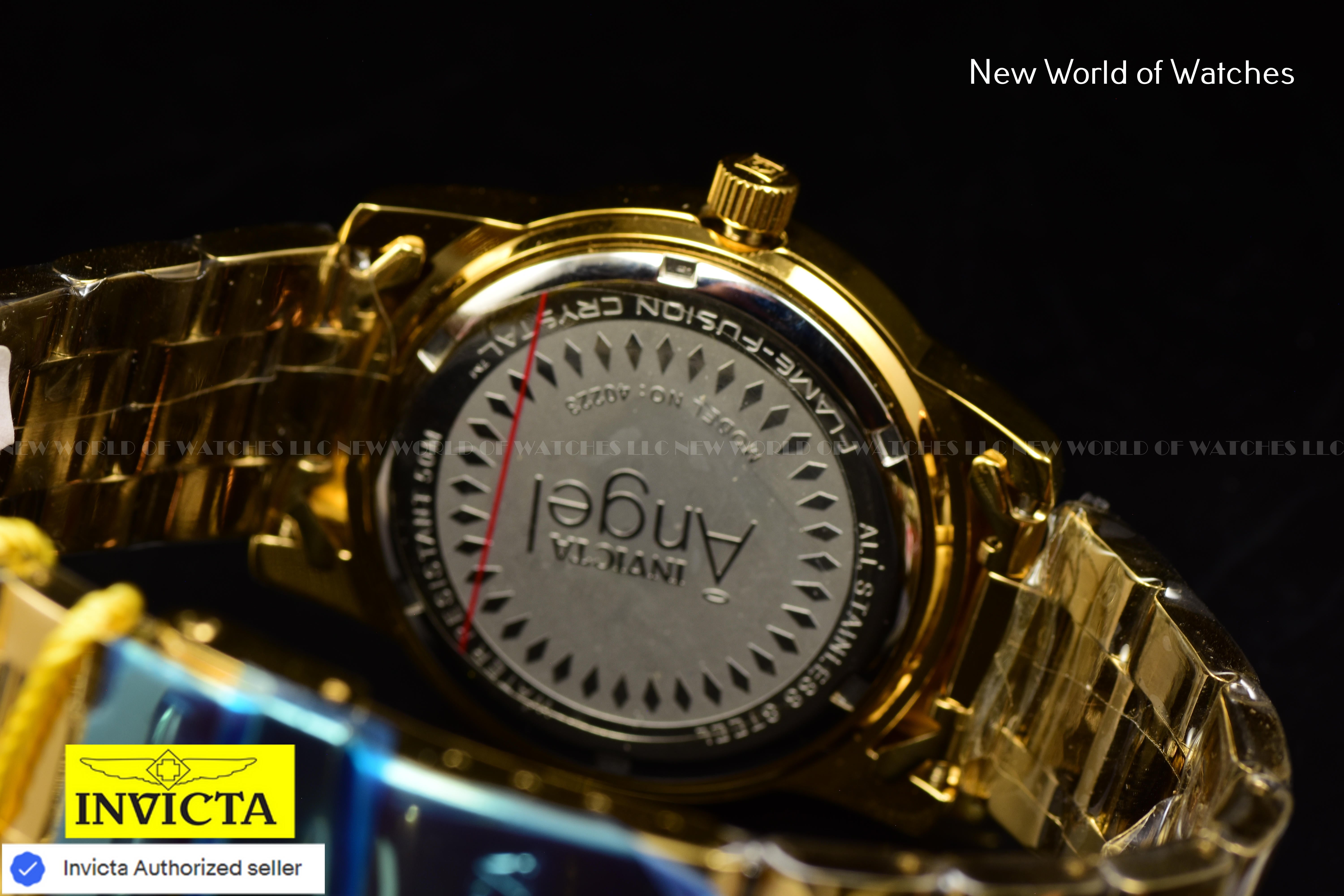 New Invicta Angel Zager Exclusive Iridescent Case Steel 38mm Gold Ladies Watch