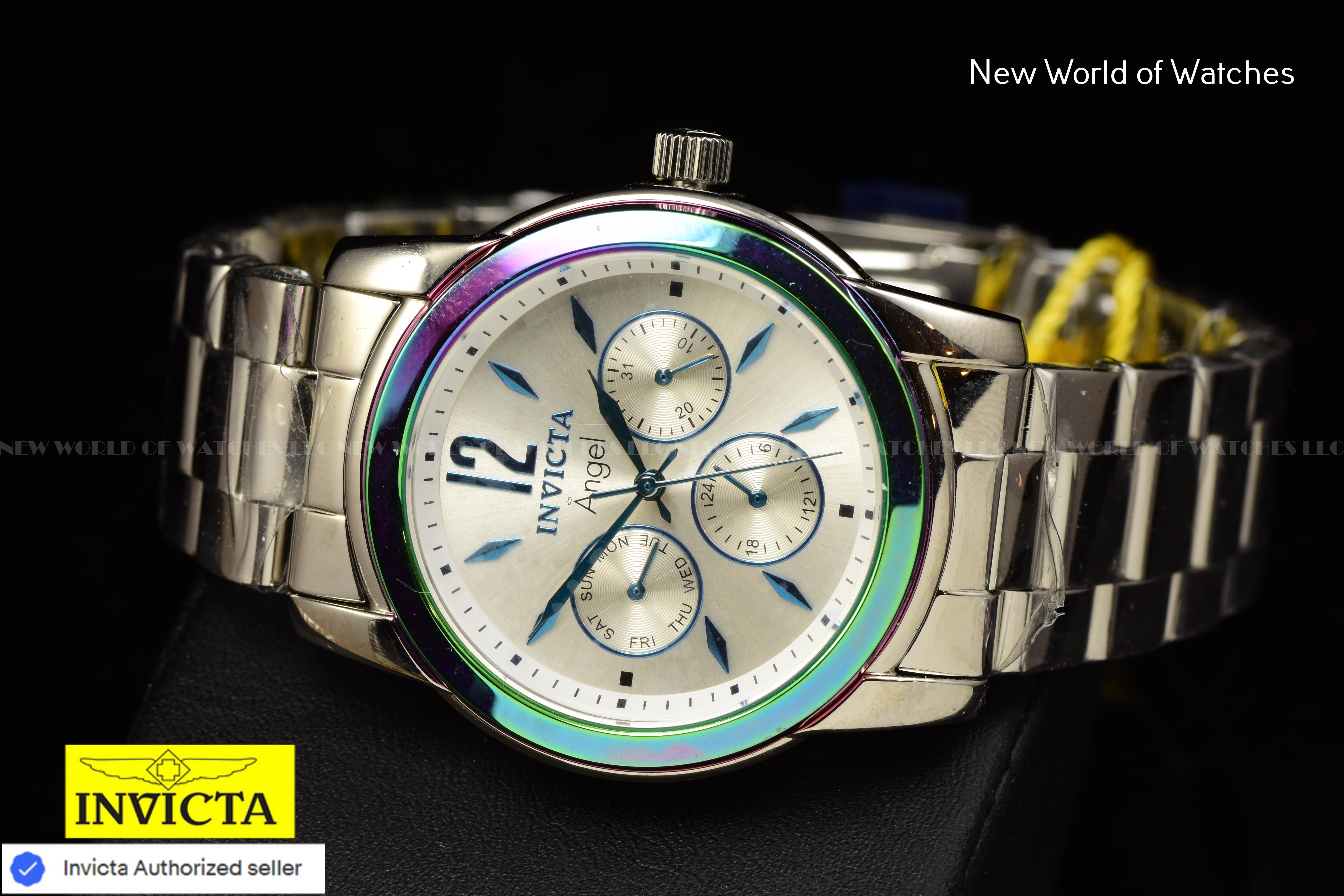 Invicta Angel Zager Exclusive 38mm Iridescent Case Stainless Steel Silver Watch