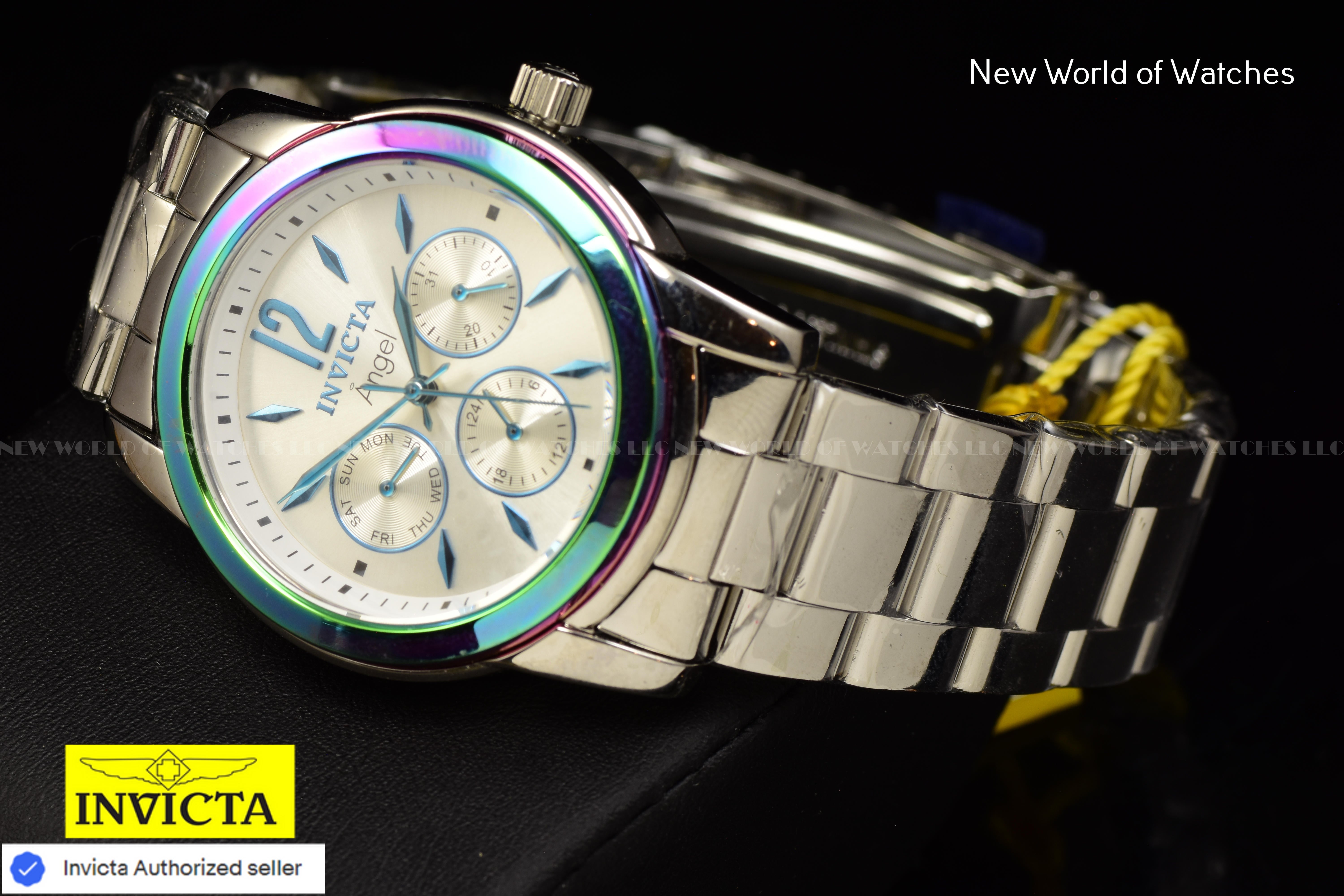 Invicta Angel Zager Exclusive 38mm Iridescent Case Stainless Steel Silver Watch