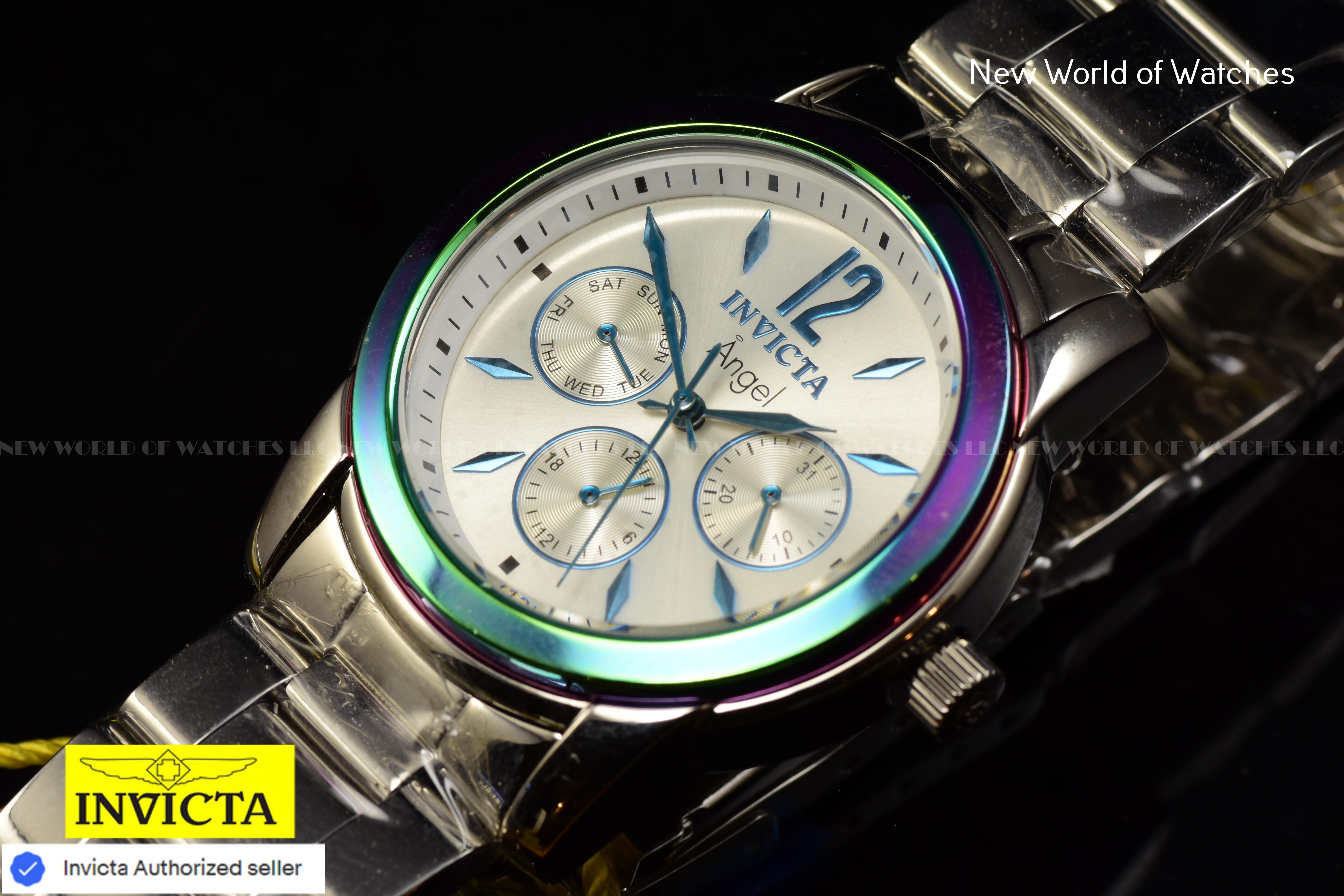 Invicta Angel Zager Exclusive 38mm Iridescent Case Stainless Steel Silver Watch