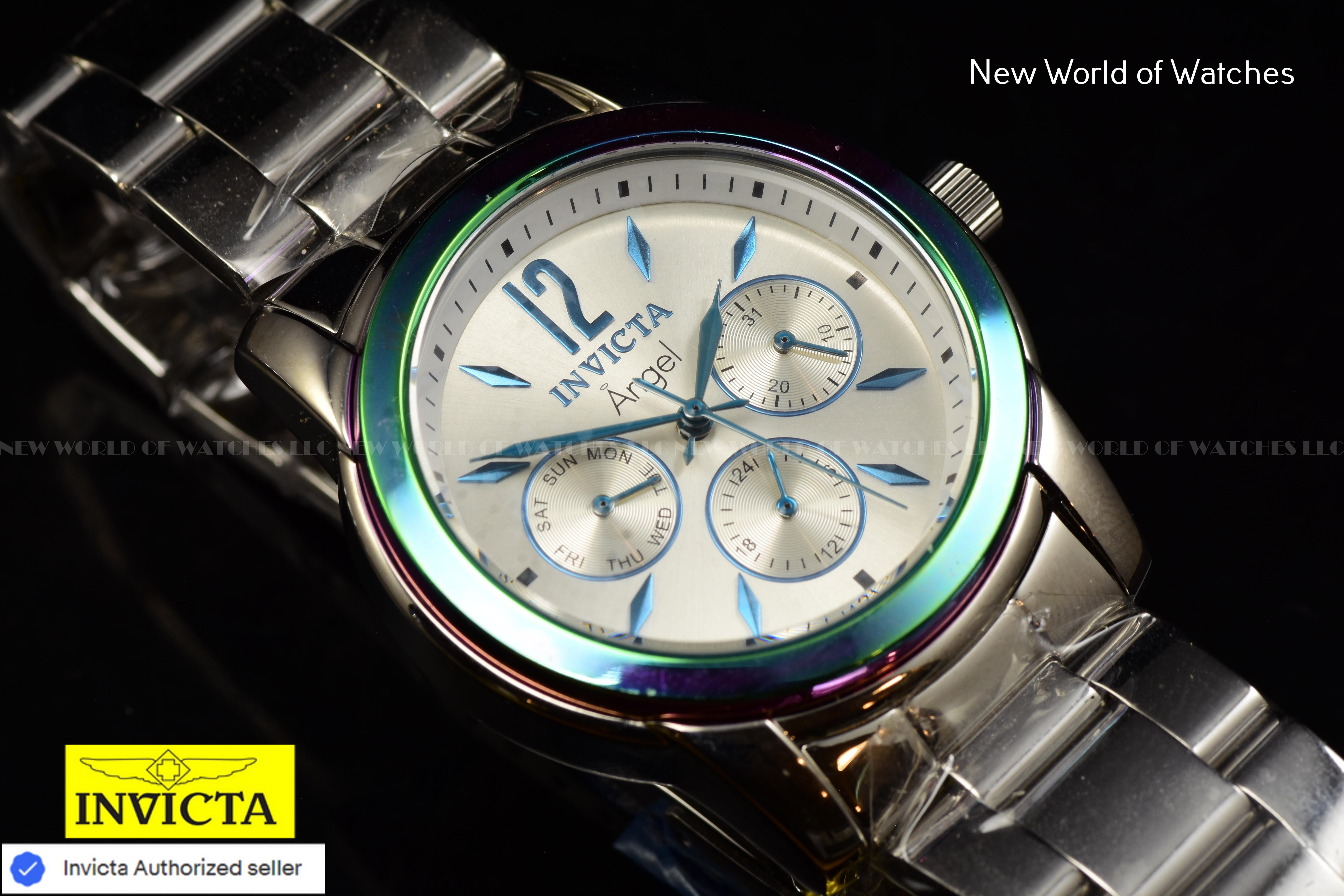 Invicta Angel Zager Exclusive 38mm Iridescent Case Stainless Steel Silver Watch