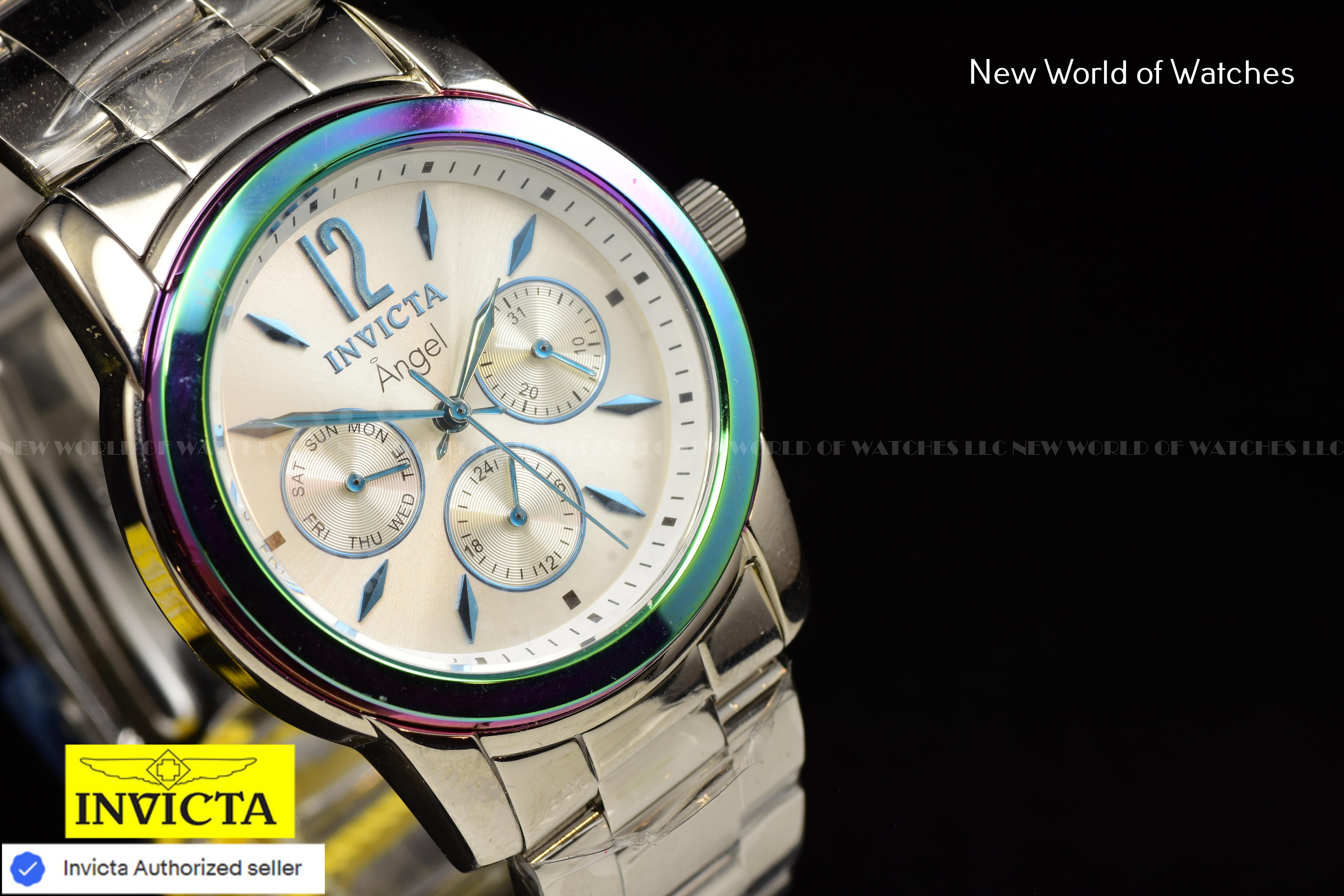 Invicta Angel Zager Exclusive 38mm Iridescent Case Stainless Steel Silver Watch