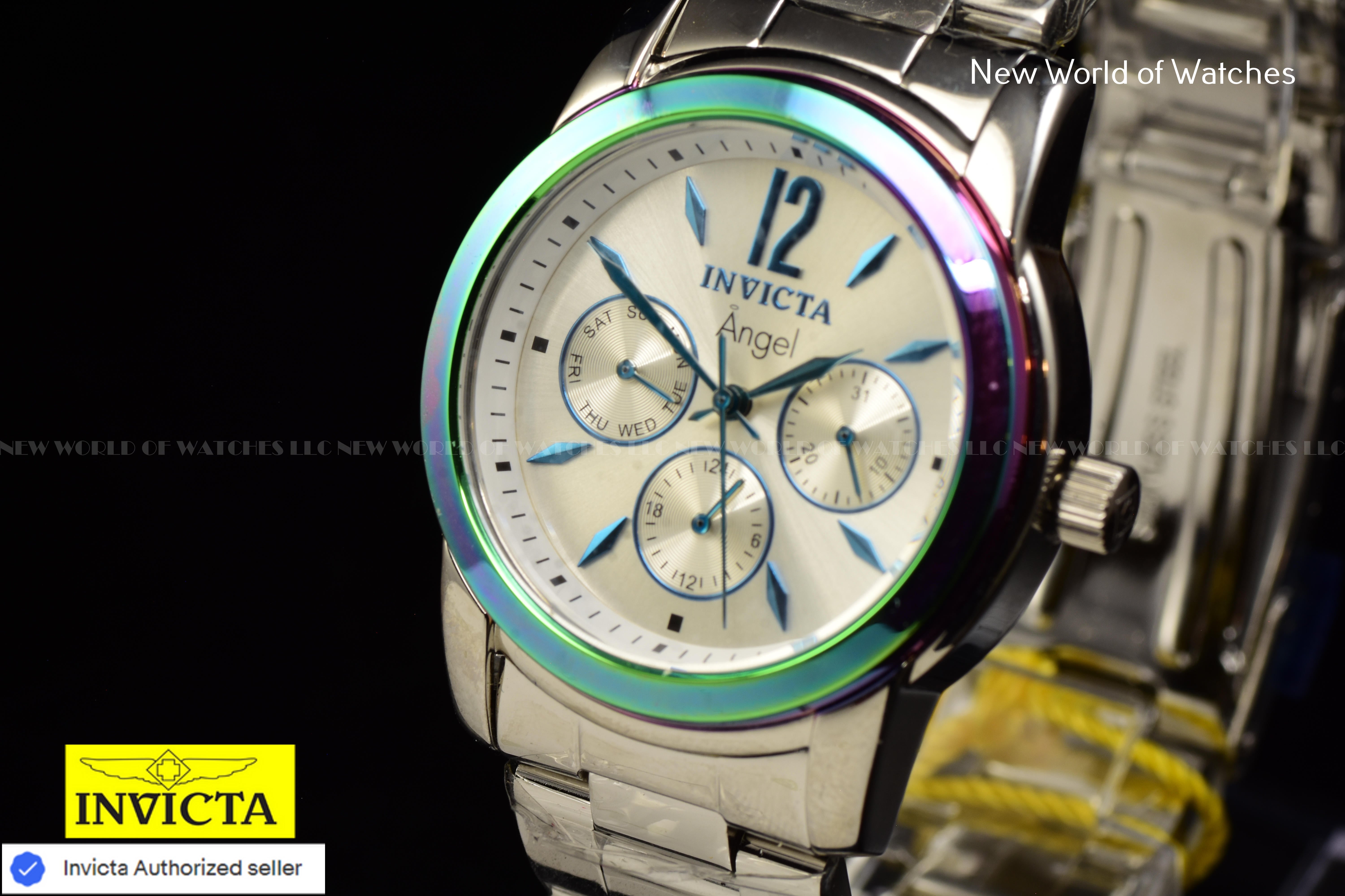 Invicta Angel Zager Exclusive 38mm Iridescent Case Stainless Steel Silver Watch