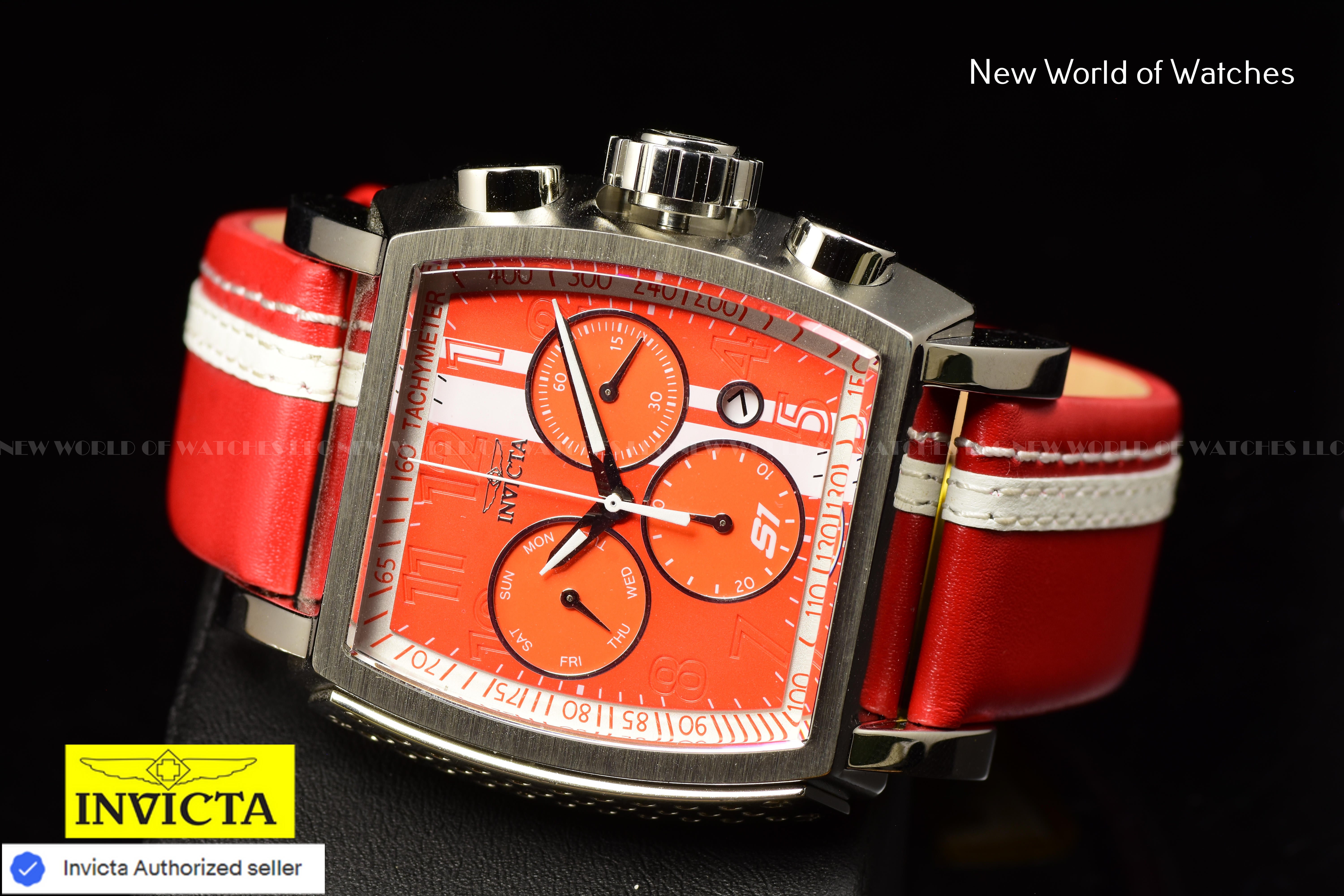 Invicta S1 RALLY Race Team 48mm Chronograph RED/WHITE Dial Men's Leather Watch