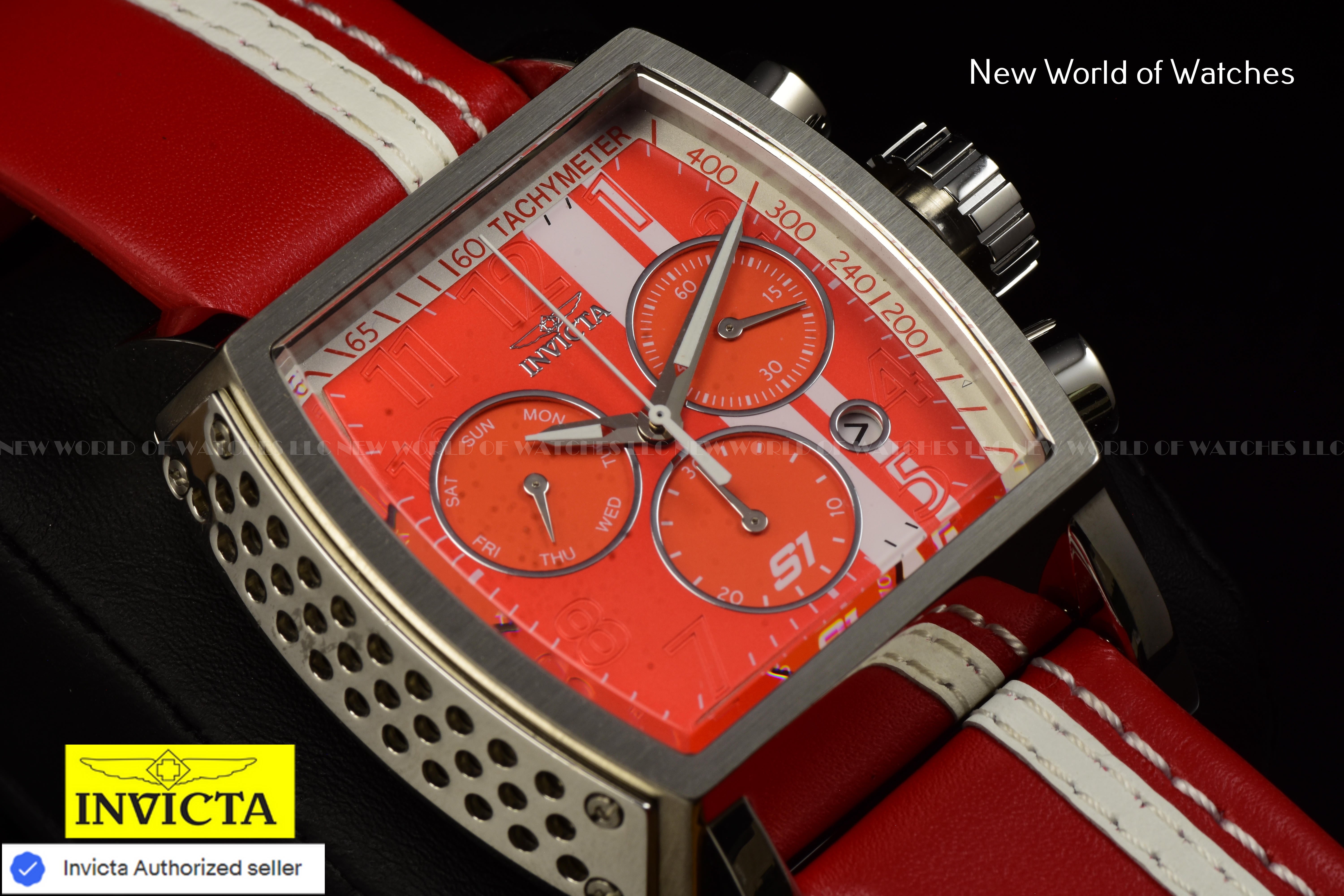 Invicta S1 RALLY Race Team 48mm Chronograph RED/WHITE Dial Men's Leather Watch