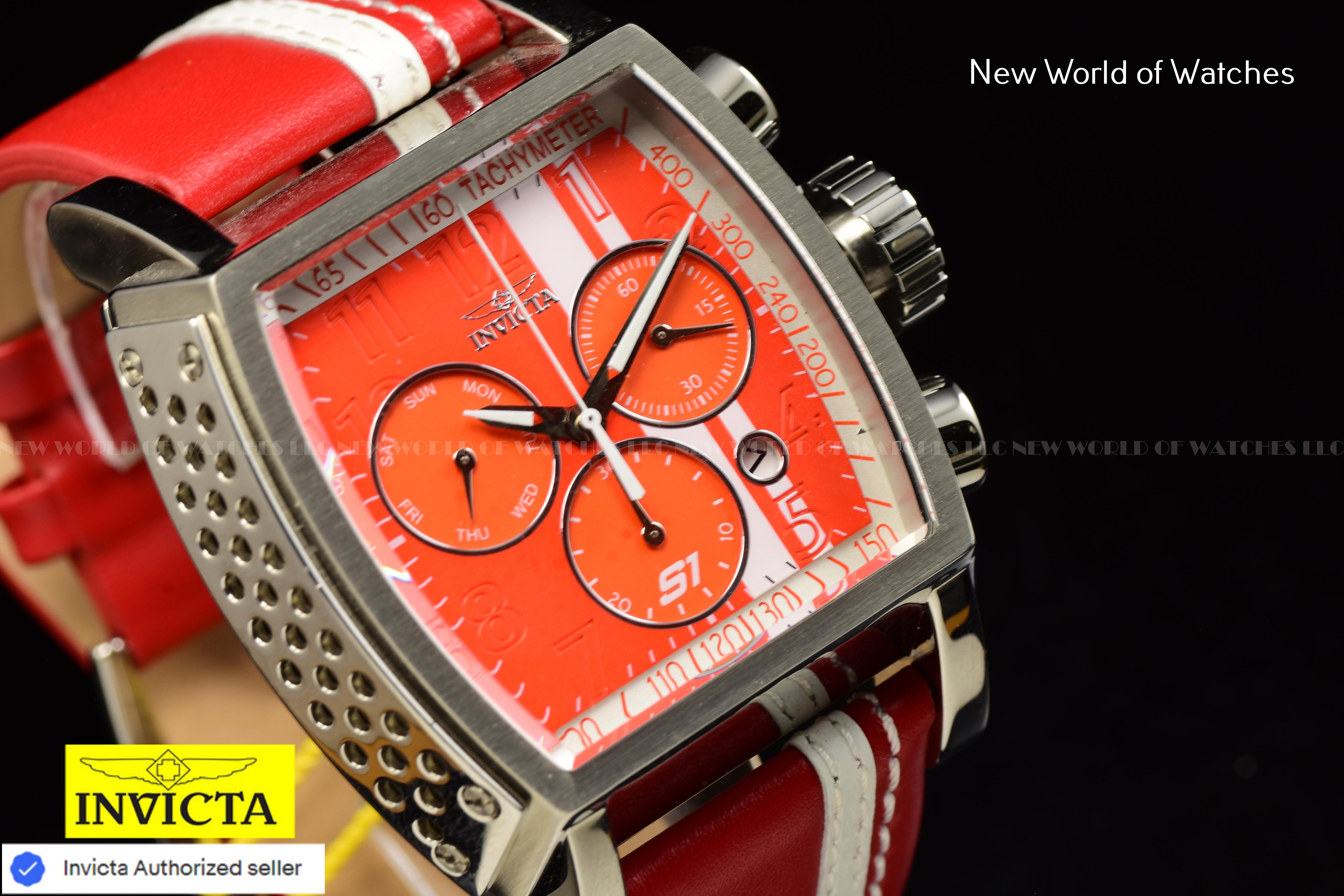Invicta S1 RALLY Race Team 48mm Chronograph RED/WHITE Dial Men's Leather Watch