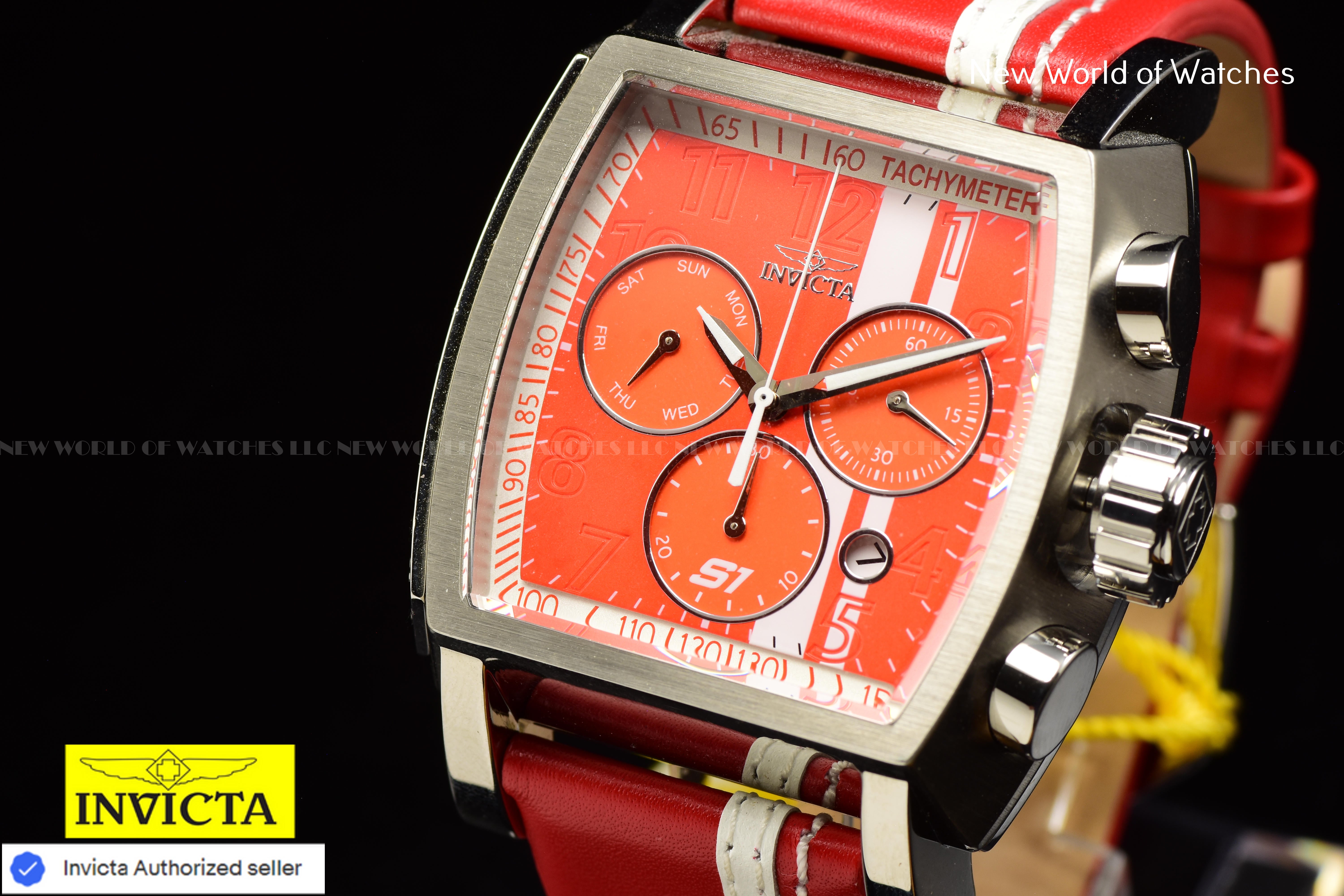 Invicta S1 RALLY Race Team 48mm Chronograph RED/WHITE Dial Men's Leather Watch
