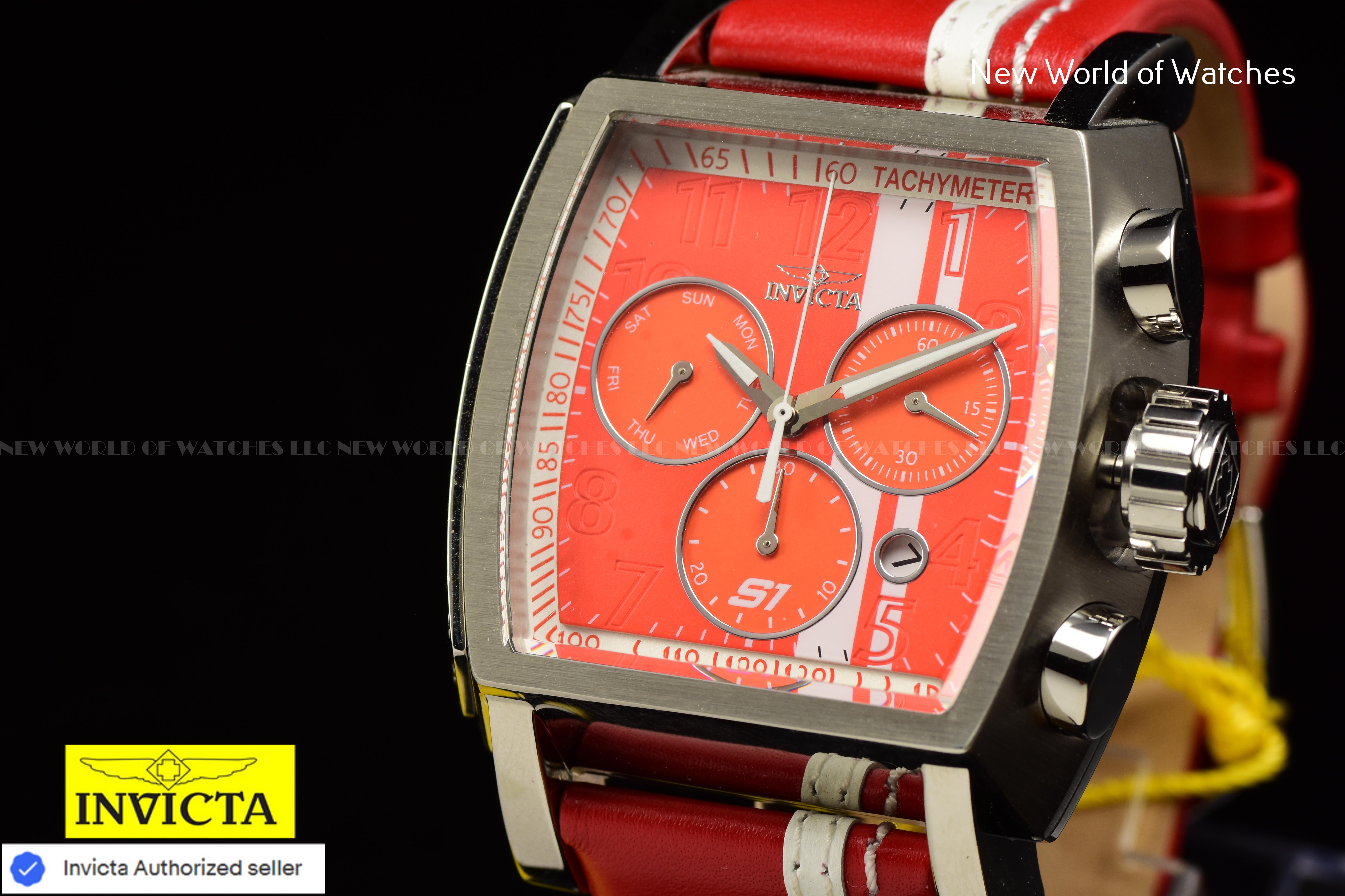 Invicta S1 RALLY Race Team 48mm Chronograph RED/WHITE Dial Men's Leather Watch