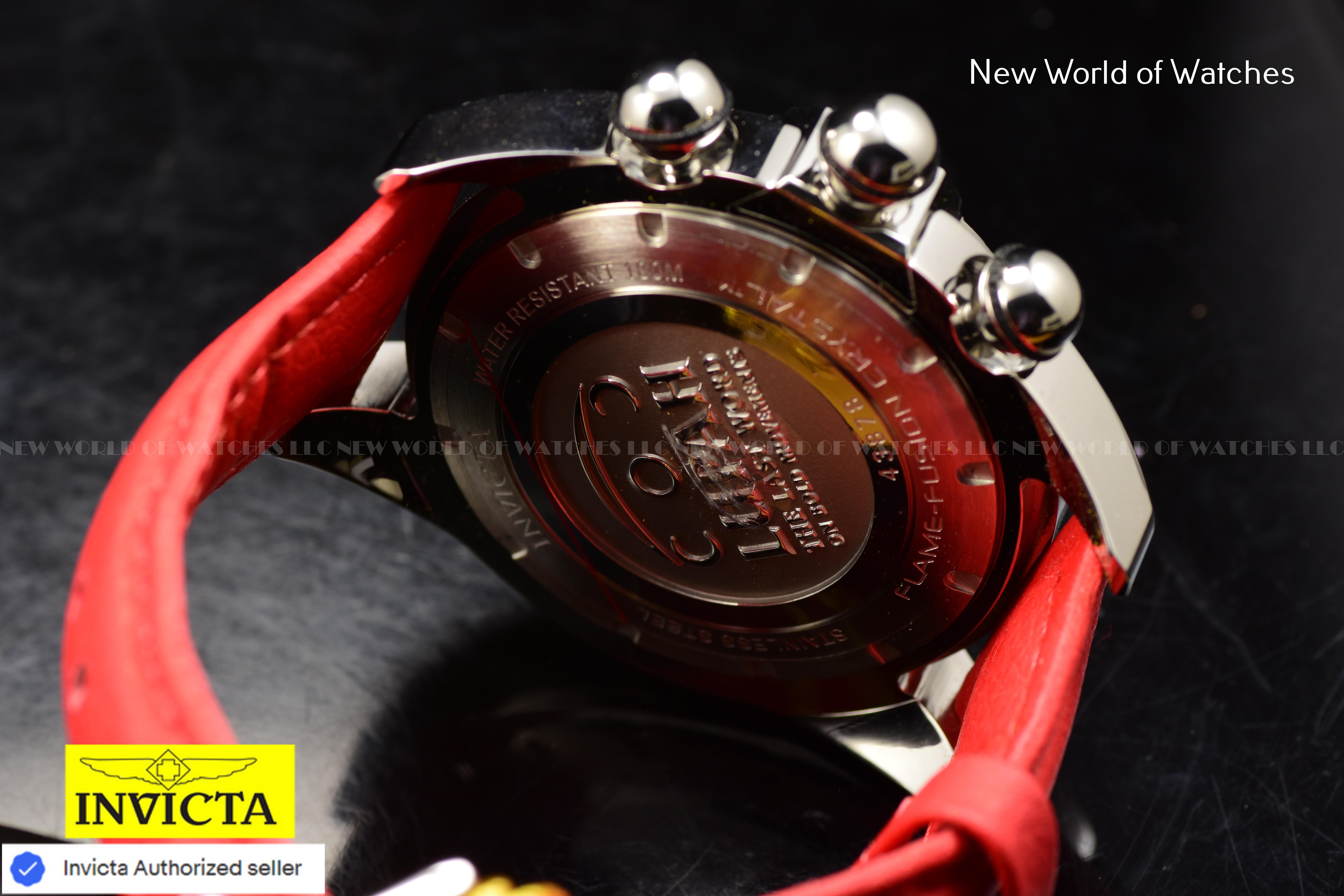 Invicta LUPAH Chronograph JET BLACK 52mm Dial RED Polyurethane Band Men's Watch