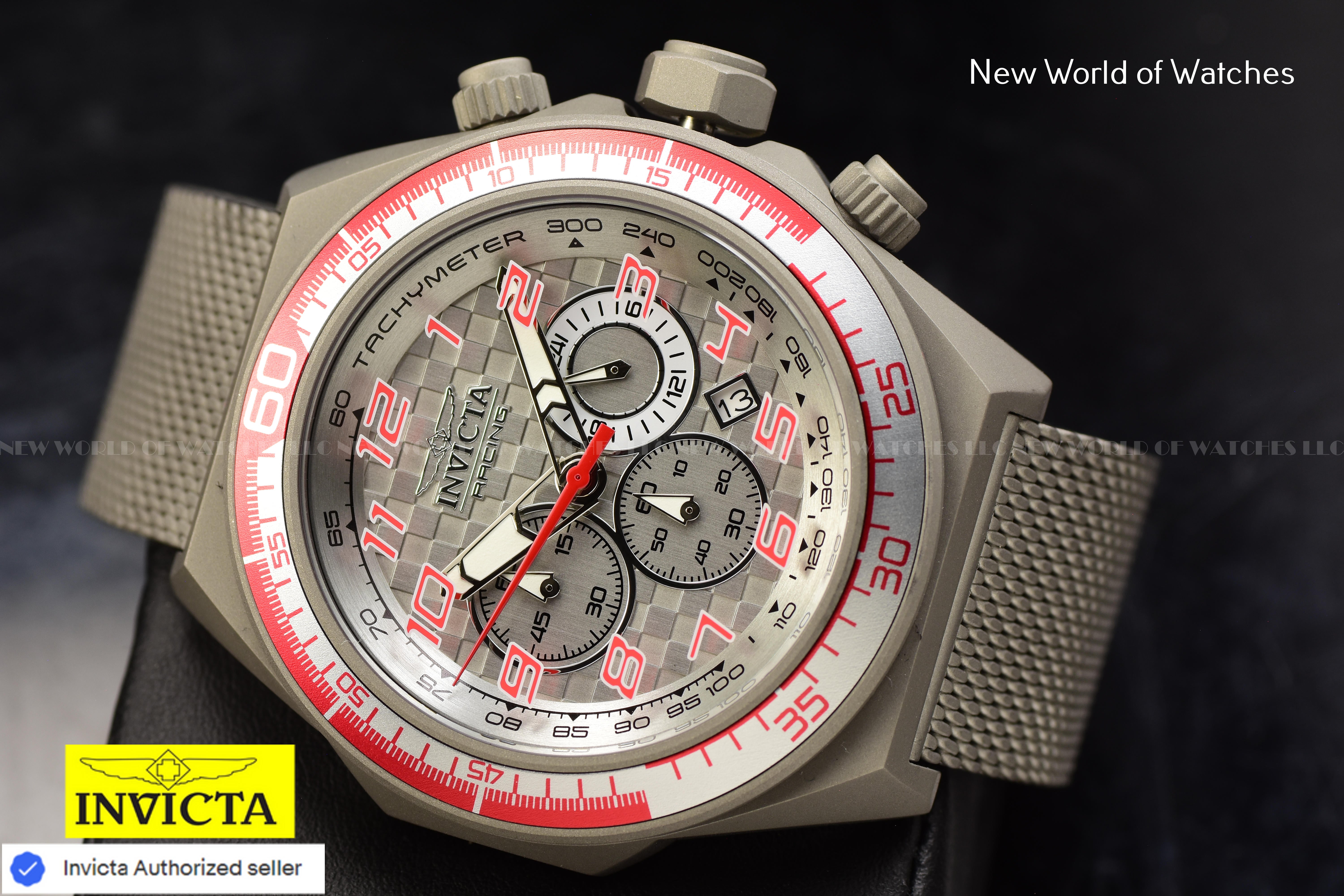 Invicta Men's RACING Chronograph Gery Dial 50mm TITANIUM Mesh Band Watch