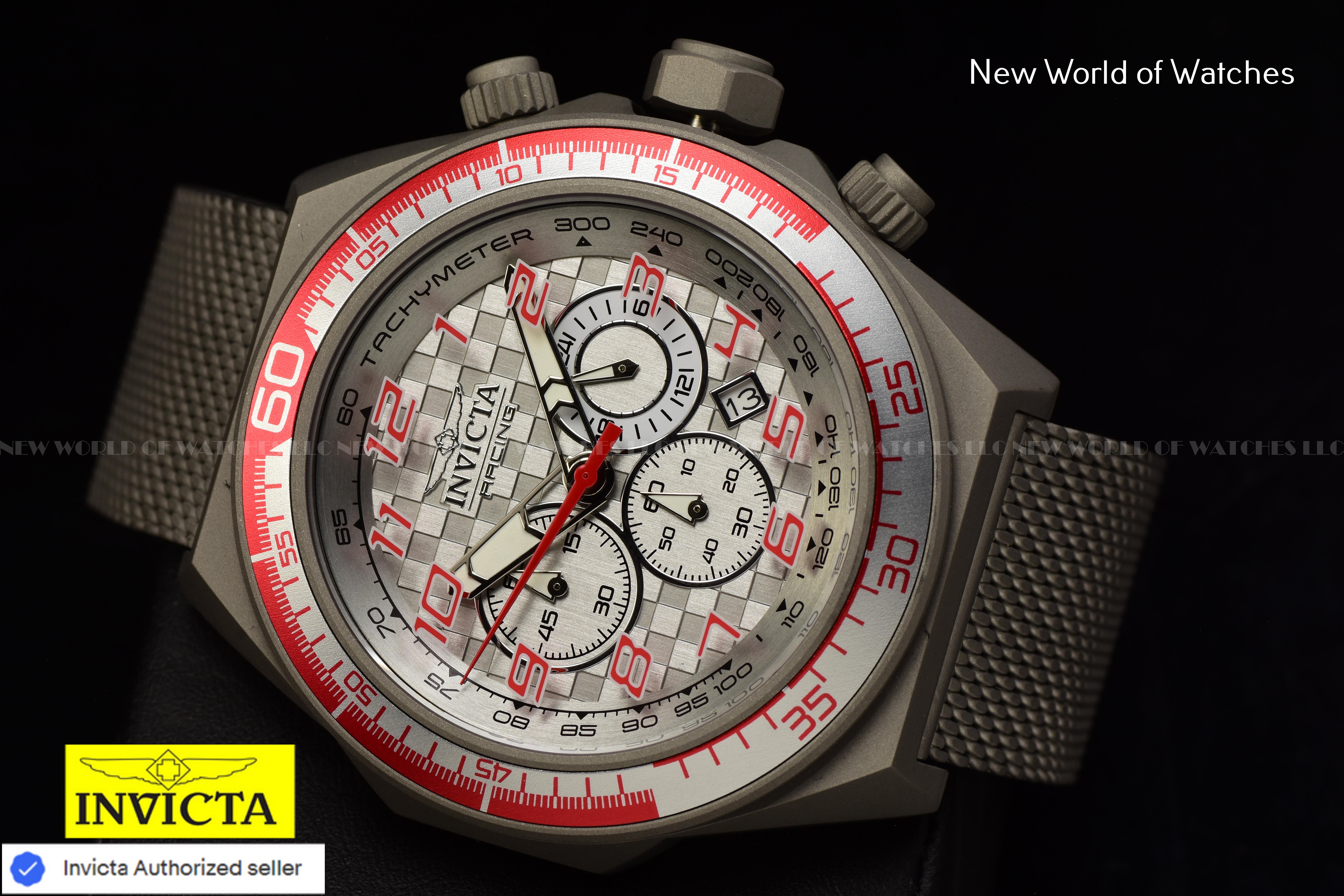 Invicta Men's RACING Chronograph Gery Dial 50mm TITANIUM Mesh Band Watch