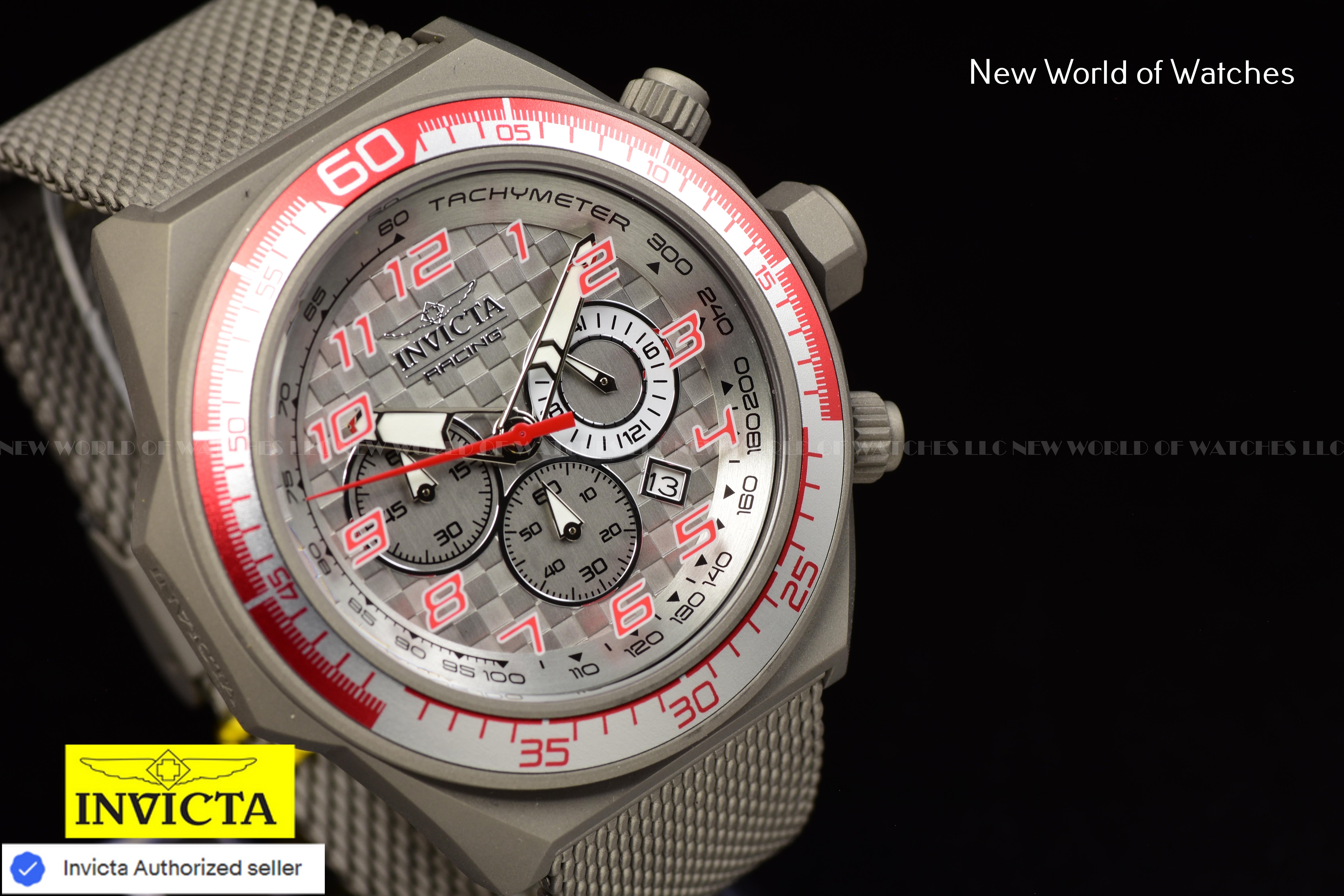 Invicta Men's RACING Chronograph Gery Dial 50mm TITANIUM Mesh Band Watch
