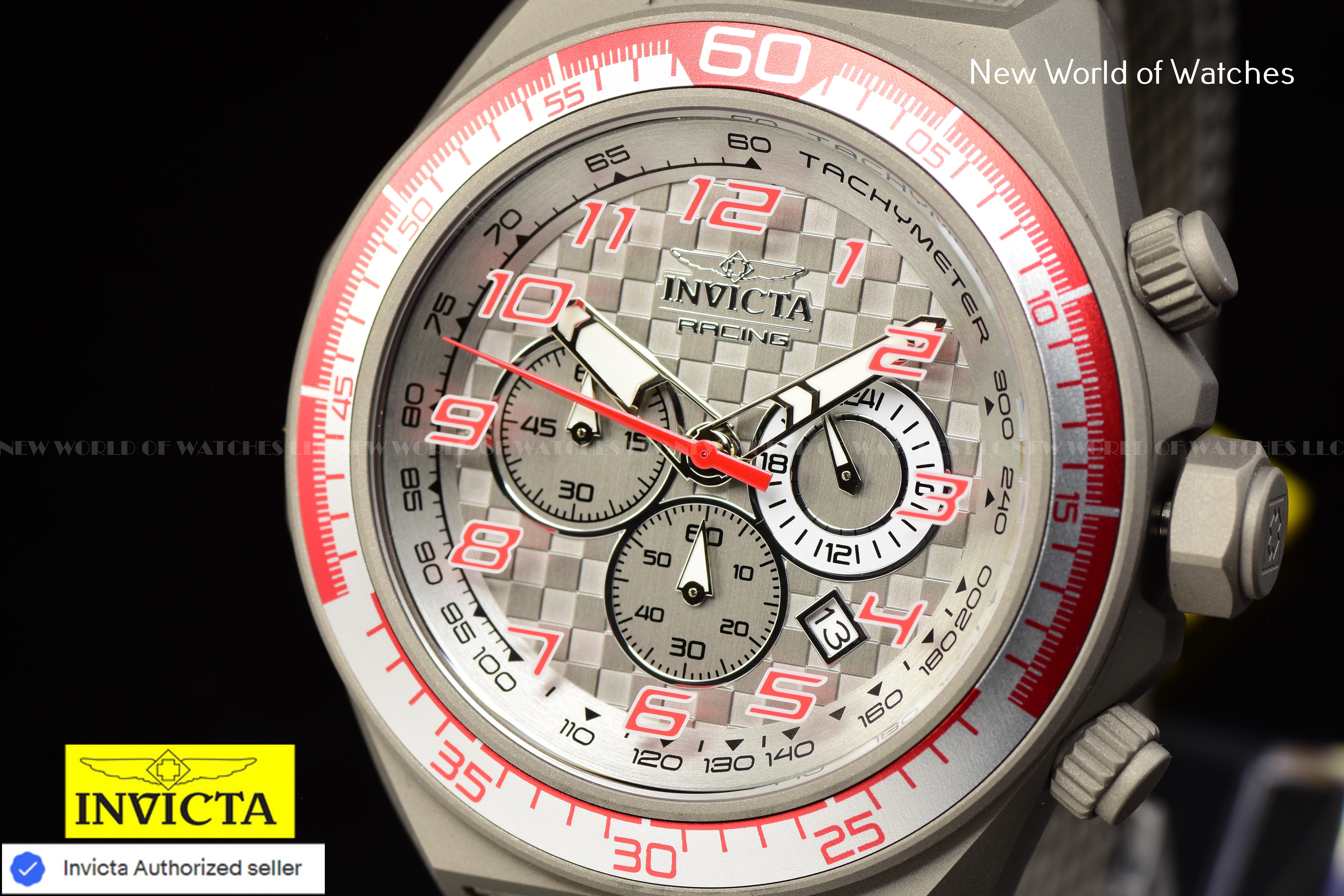 Invicta Men's RACING Chronograph Gery Dial 50mm TITANIUM Mesh Band Watch