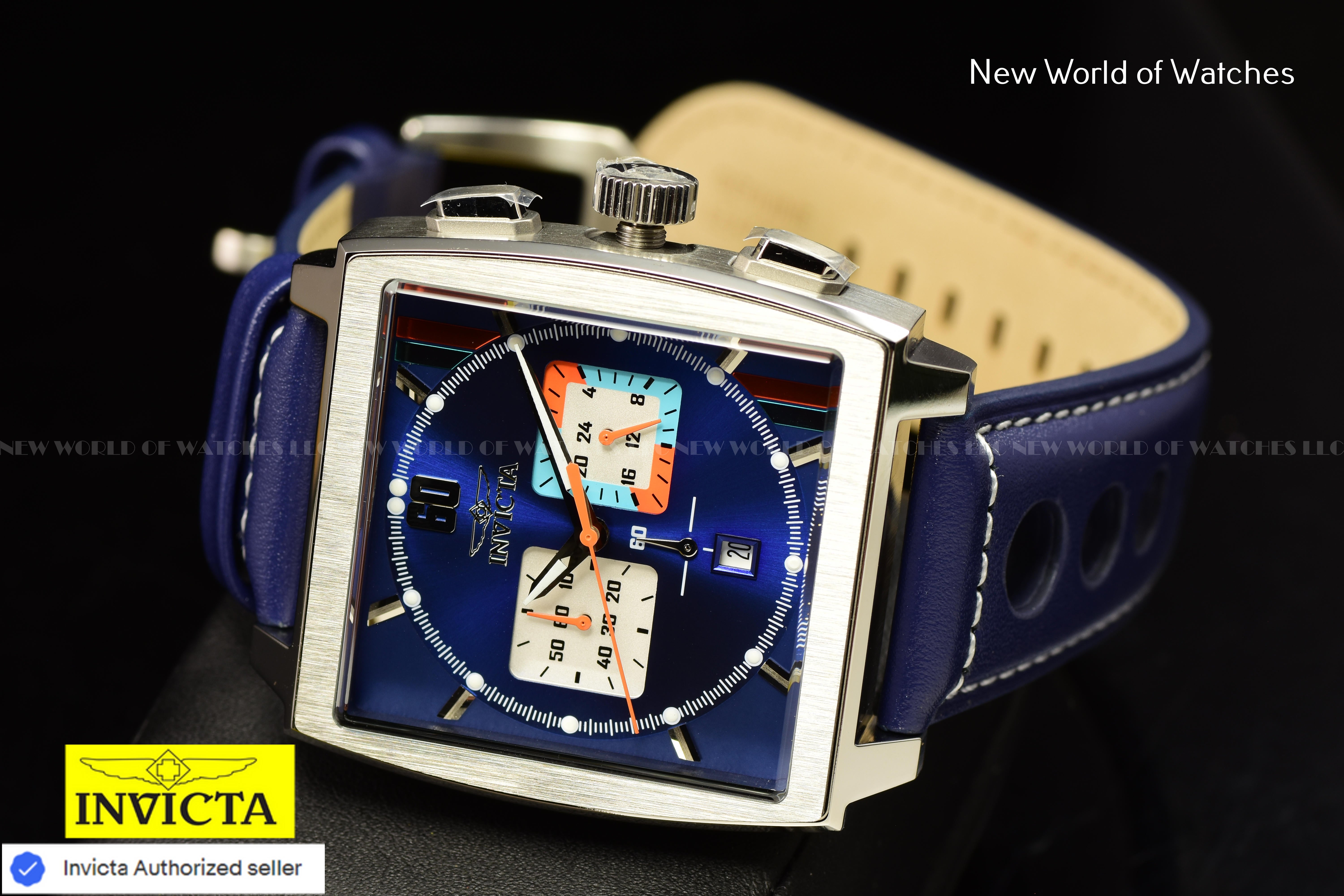 Invicta S1 Rally Chronograph GMT Quartz 45mm Leather Band Blue Men's Watch