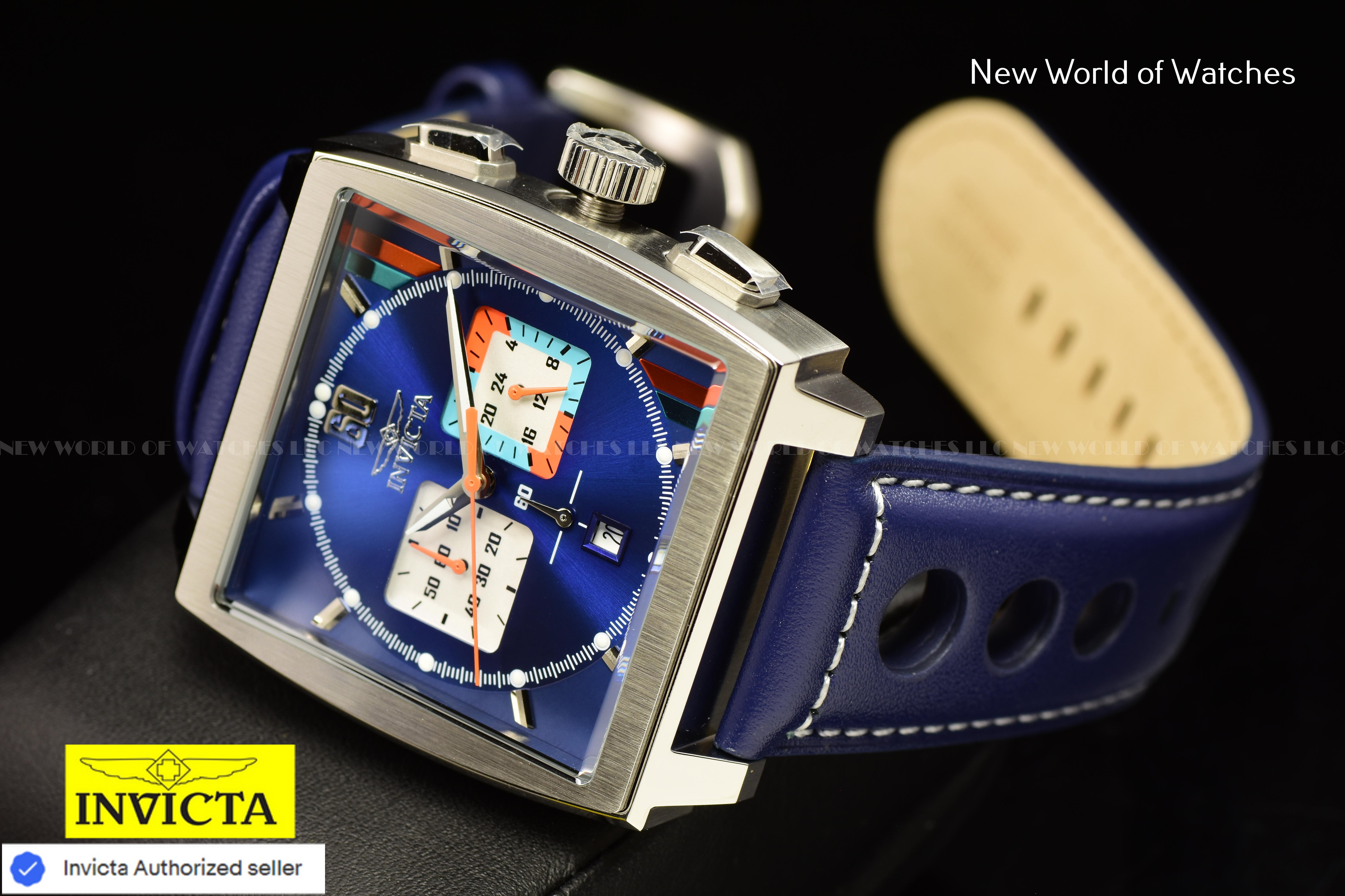 Invicta S1 Rally Chronograph GMT Quartz 45mm Leather Band Blue Men's Watch