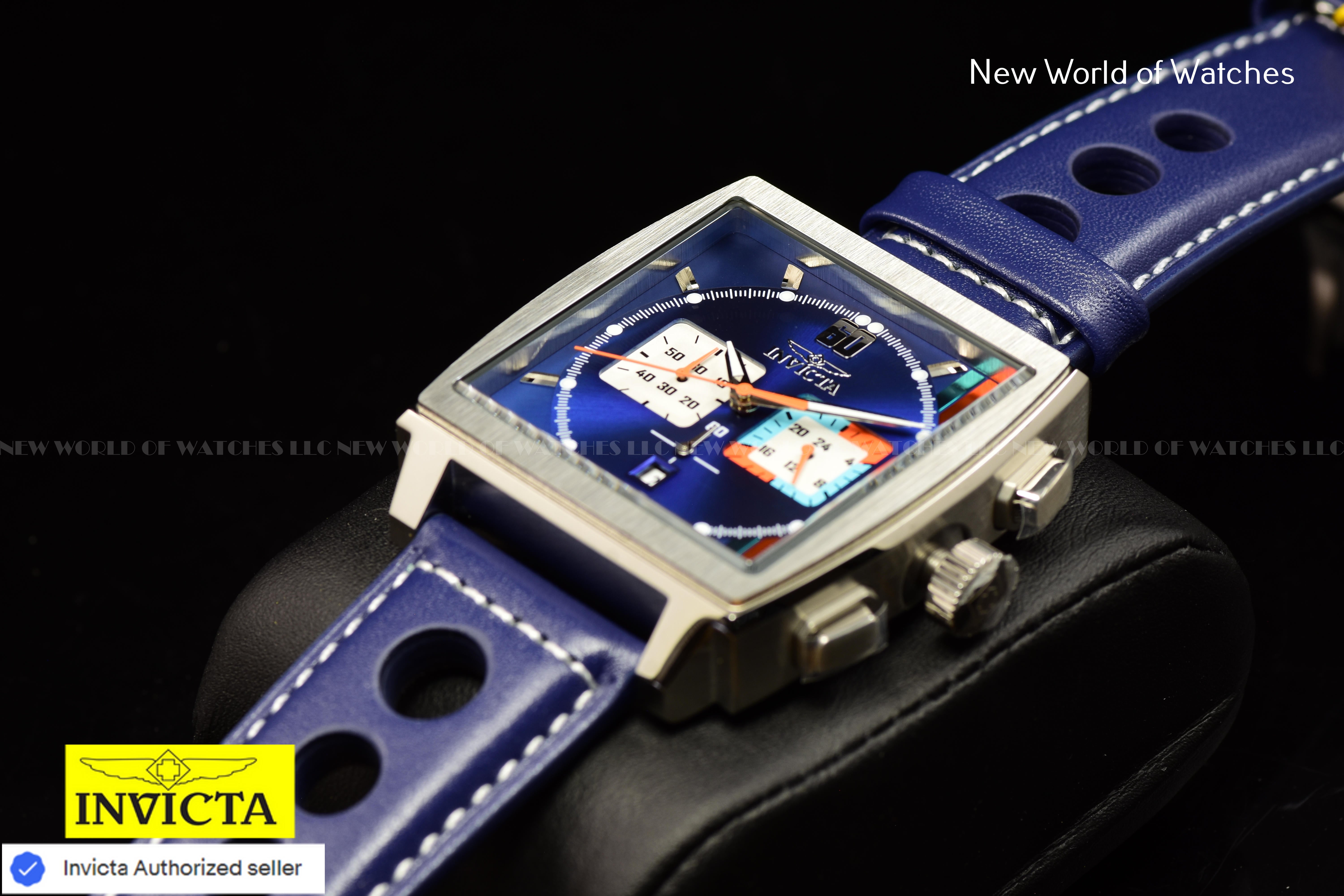 Invicta S1 Rally Chronograph GMT Quartz 45mm Leather Band Blue Men's Watch