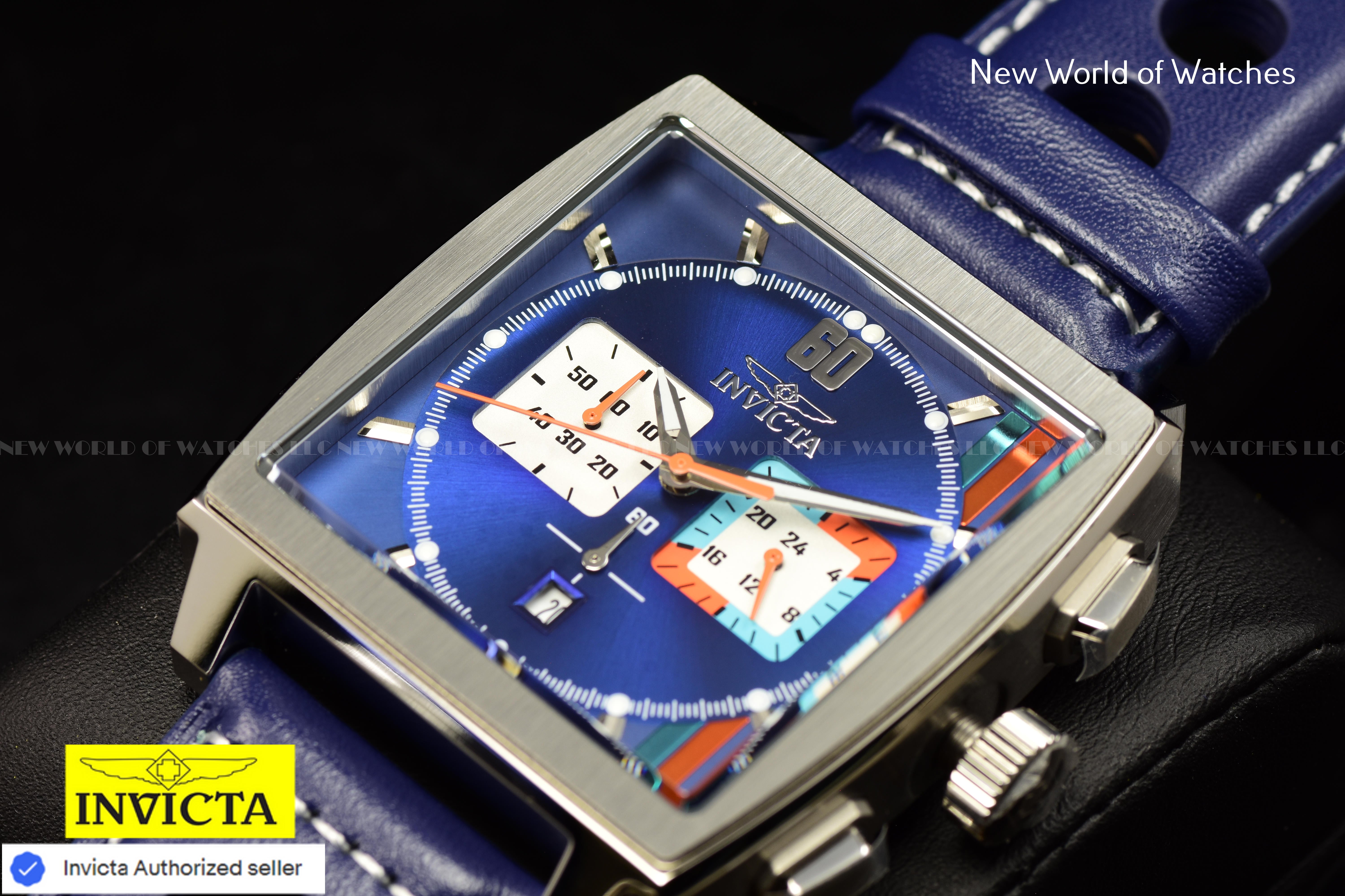 Invicta S1 Rally Chronograph GMT Quartz 45mm Leather Band Blue Men's Watch