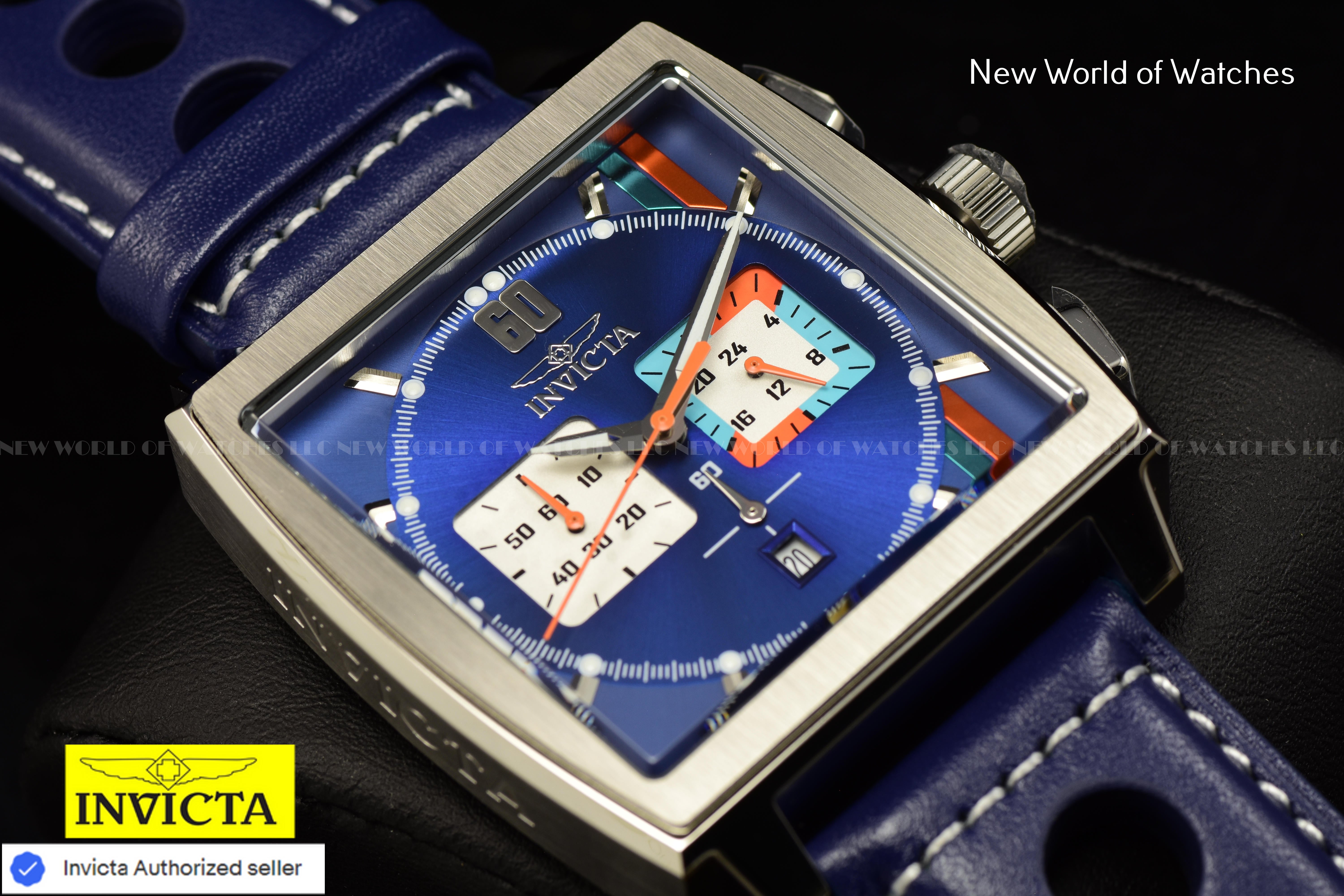Invicta S1 Rally Chronograph GMT Quartz 45mm Leather Band Blue Men's Watch