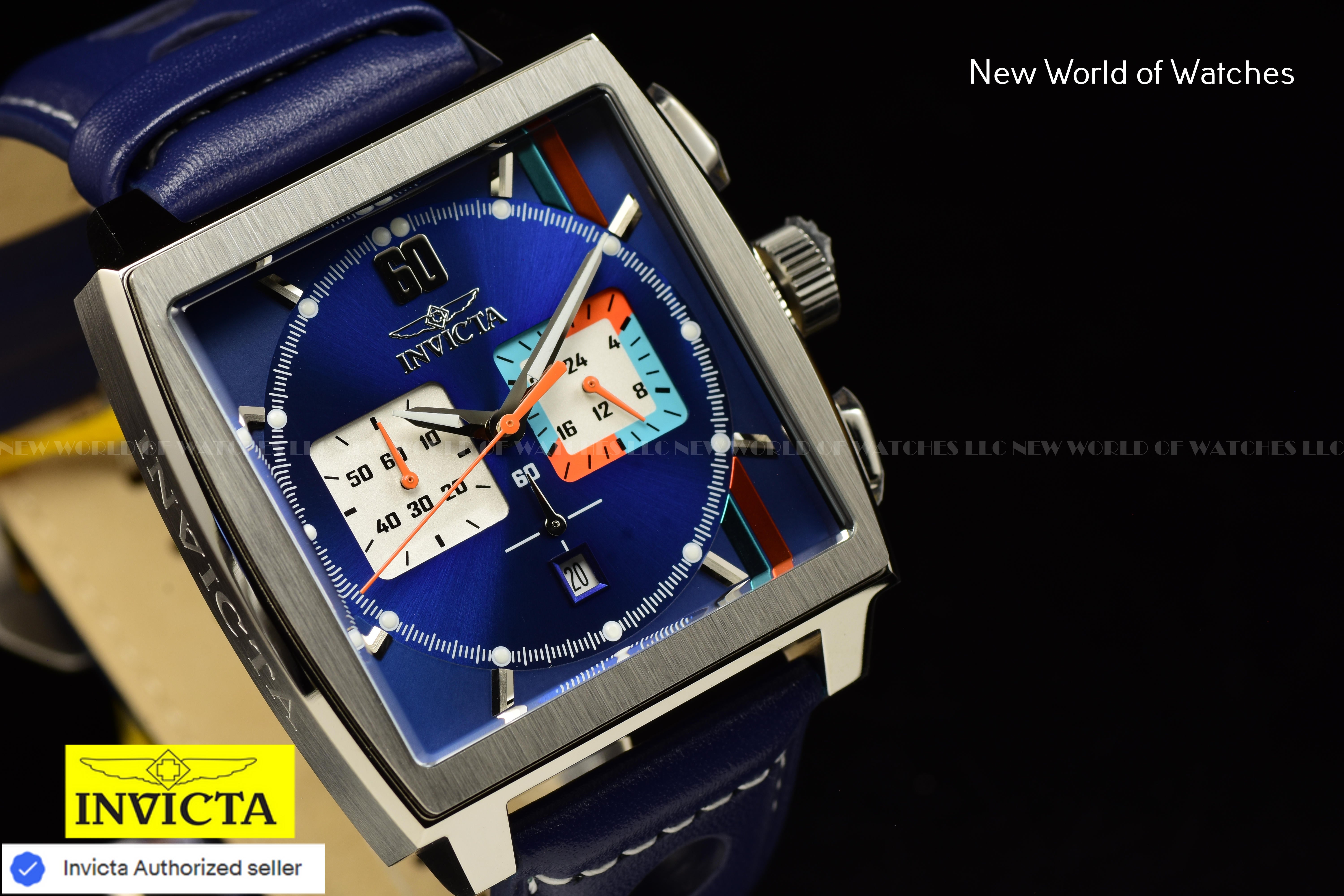 Invicta S1 Rally Chronograph GMT Quartz 45mm Leather Band Blue Men's Watch