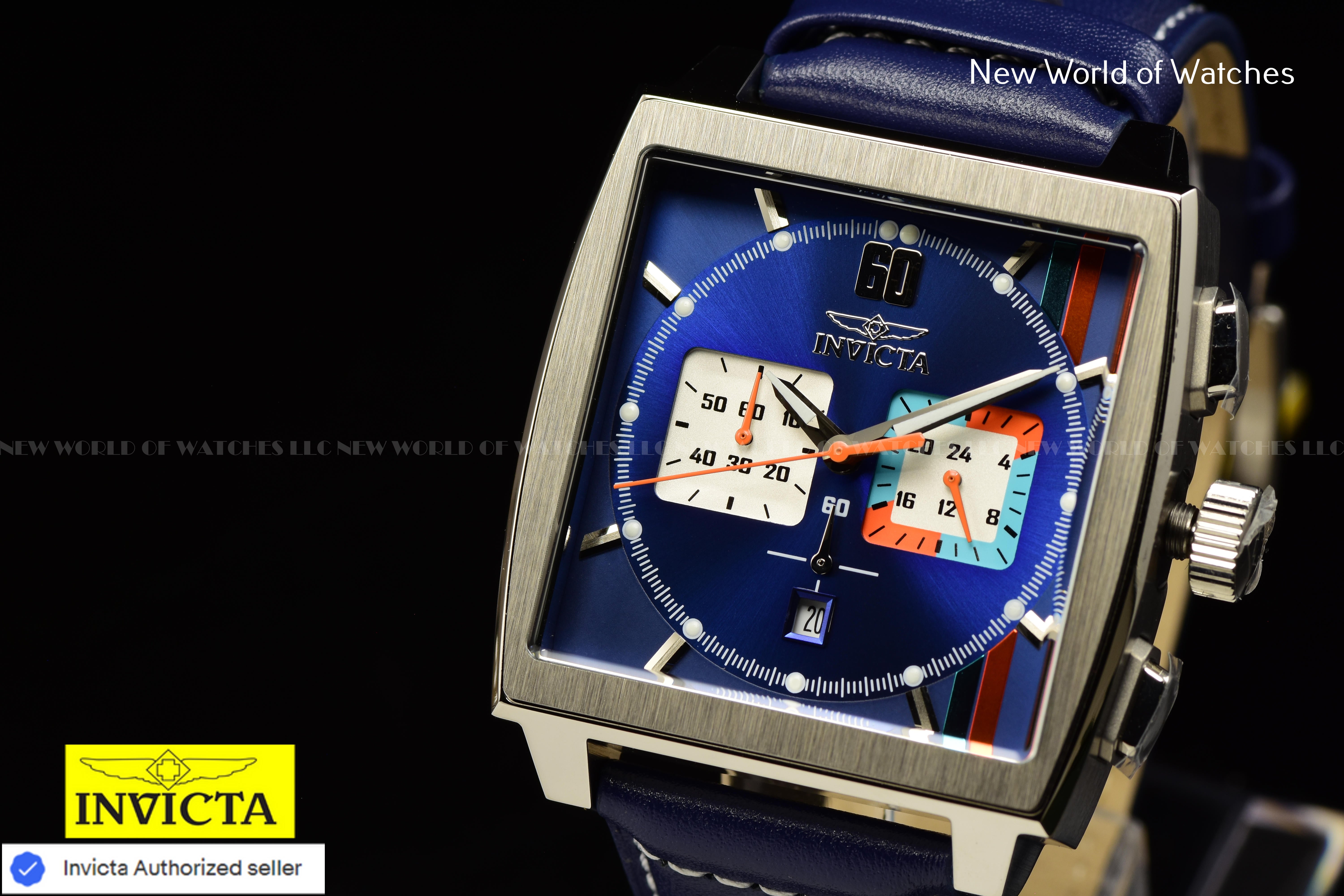 Invicta S1 Rally Chronograph GMT Quartz 45mm Leather Band Blue Men's Watch