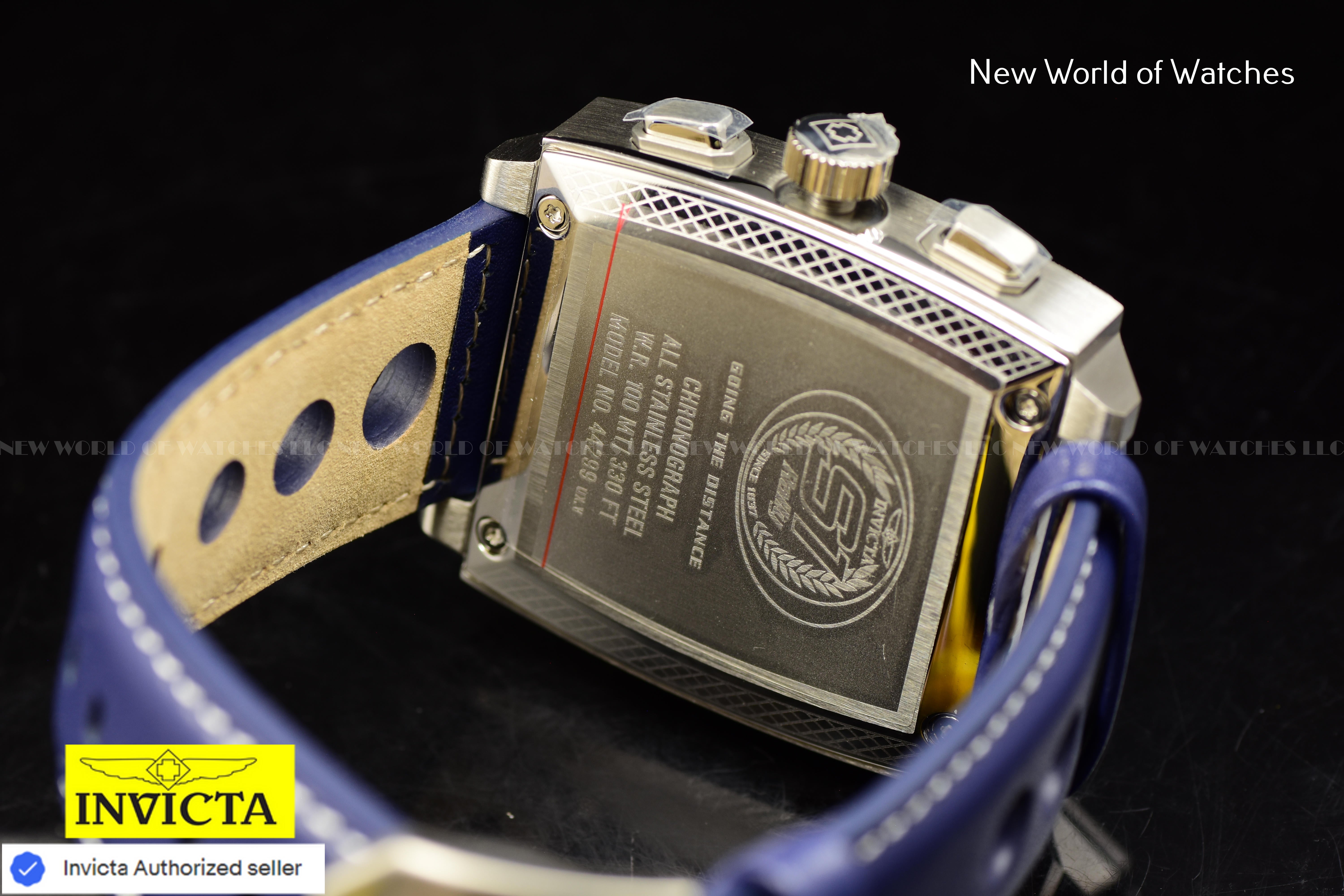 Invicta S1 Rally Chronograph GMT Quartz 45mm Leather Band Blue Men's Watch