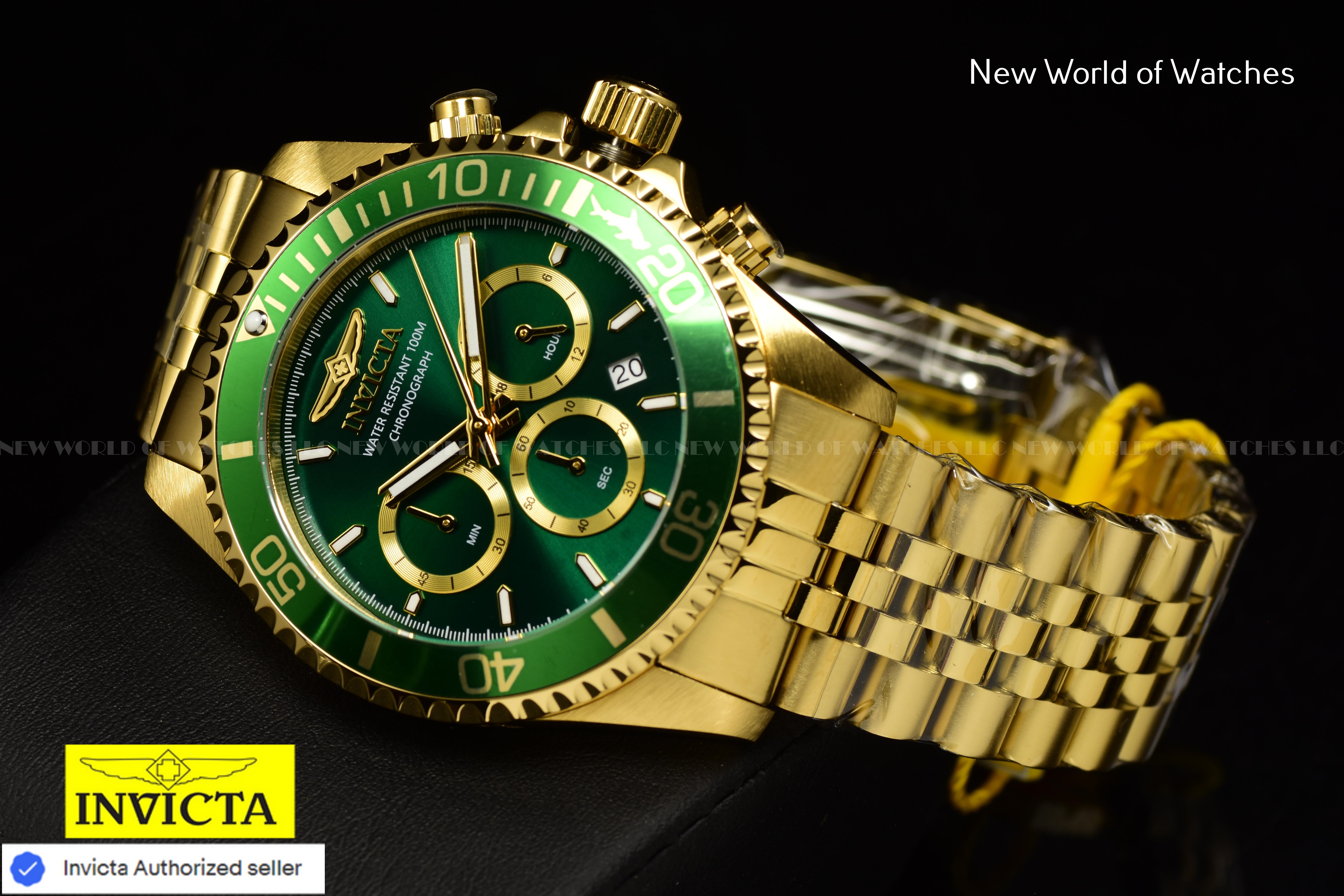 Invicta Men's Pro Diver Chronograph GMT Quartz Green Dial Stainless Steel Watch