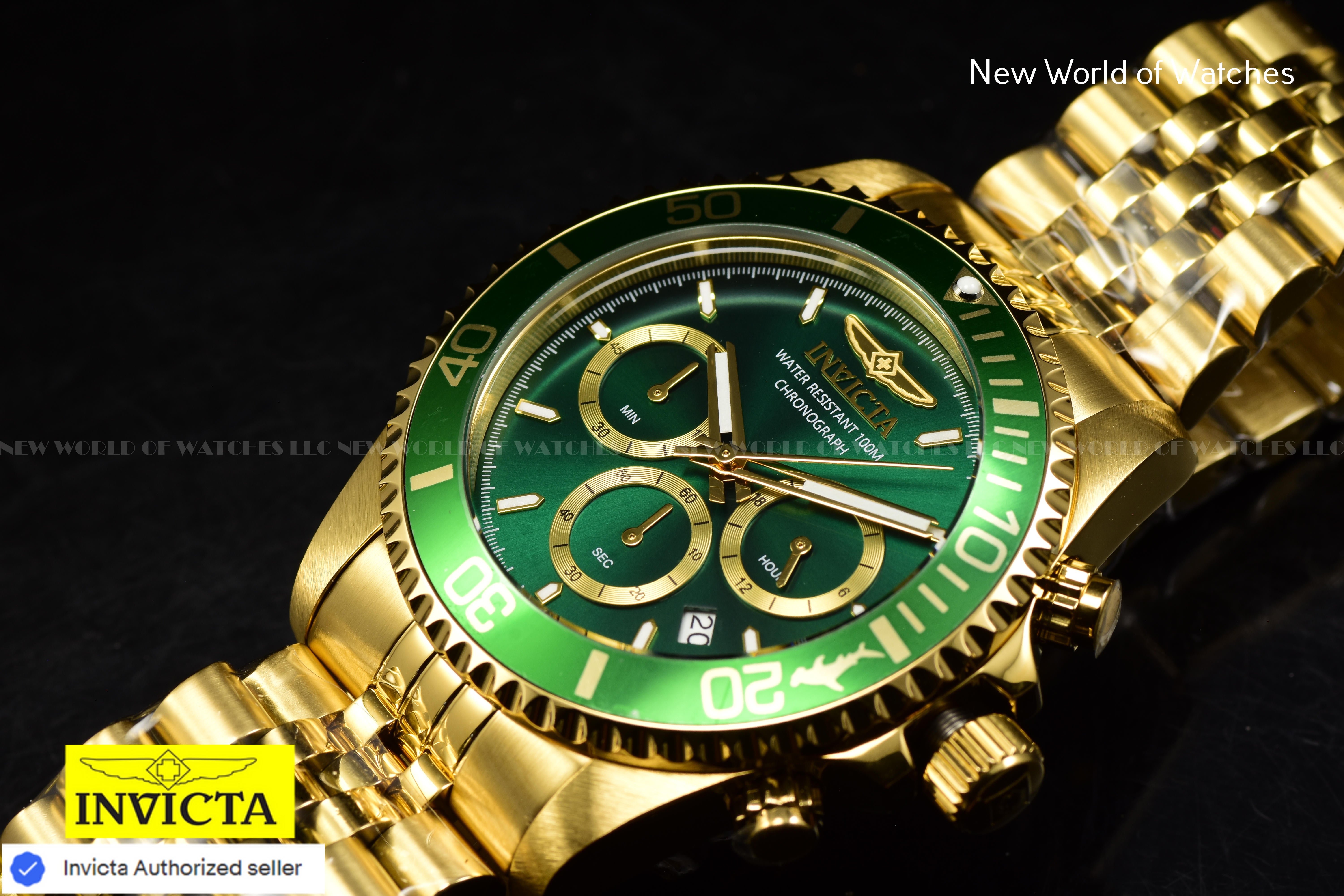 Invicta Men's Pro Diver Chronograph GMT Quartz Green Dial Stainless Steel Watch