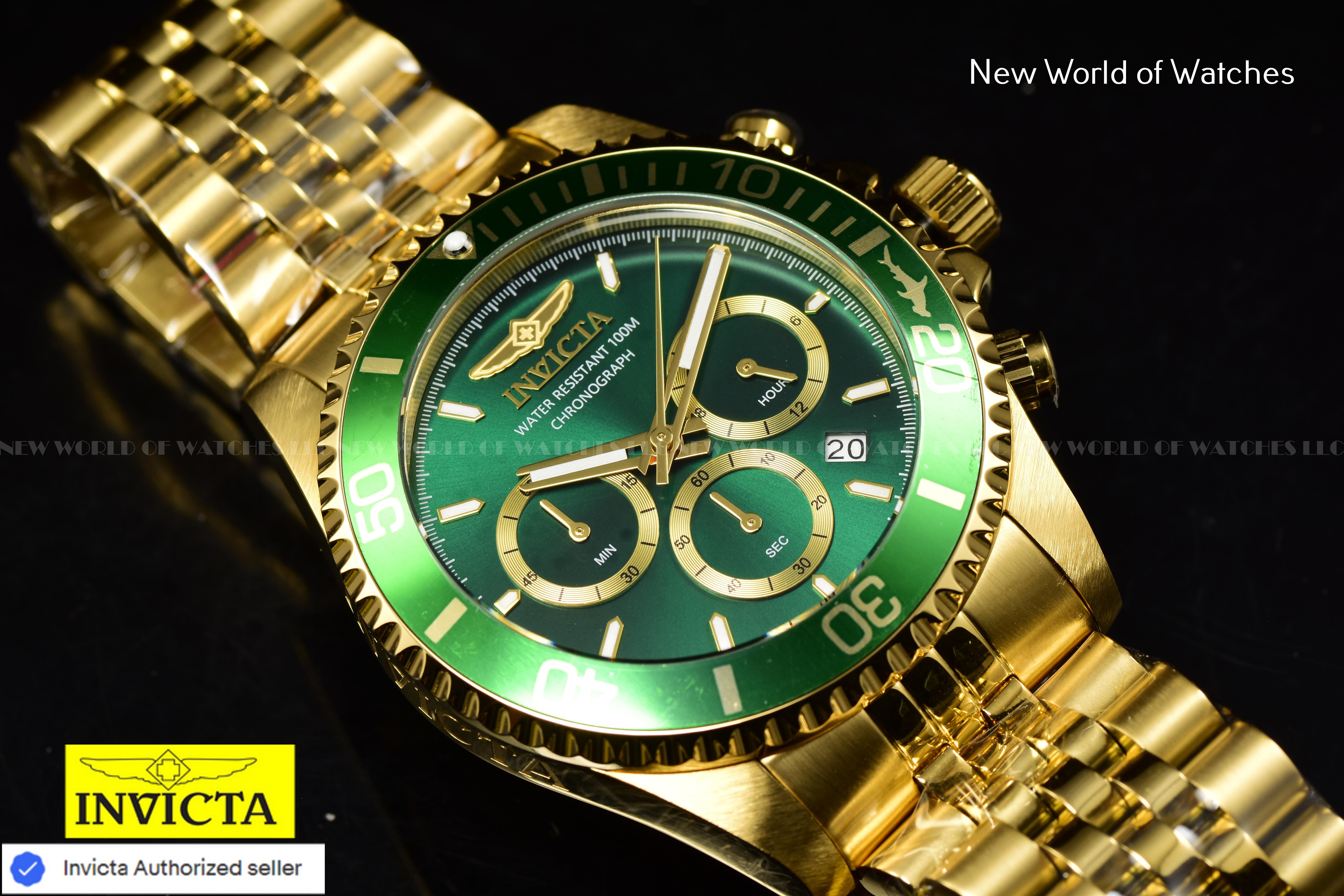 Invicta Men's Pro Diver Chronograph GMT Quartz Green Dial Stainless Steel Watch