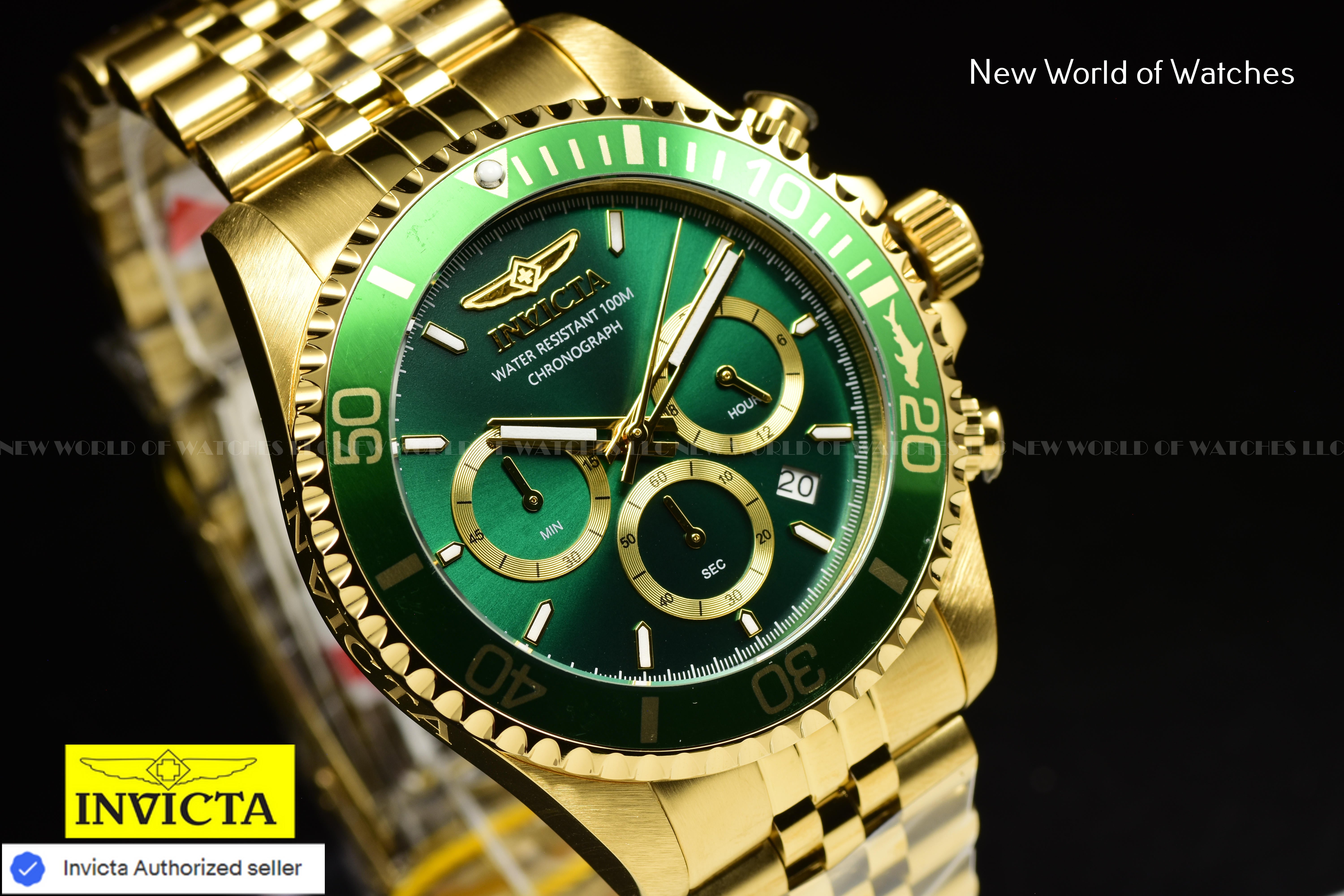 Invicta Men's Pro Diver Chronograph GMT Quartz Green Dial Stainless Steel Watch
