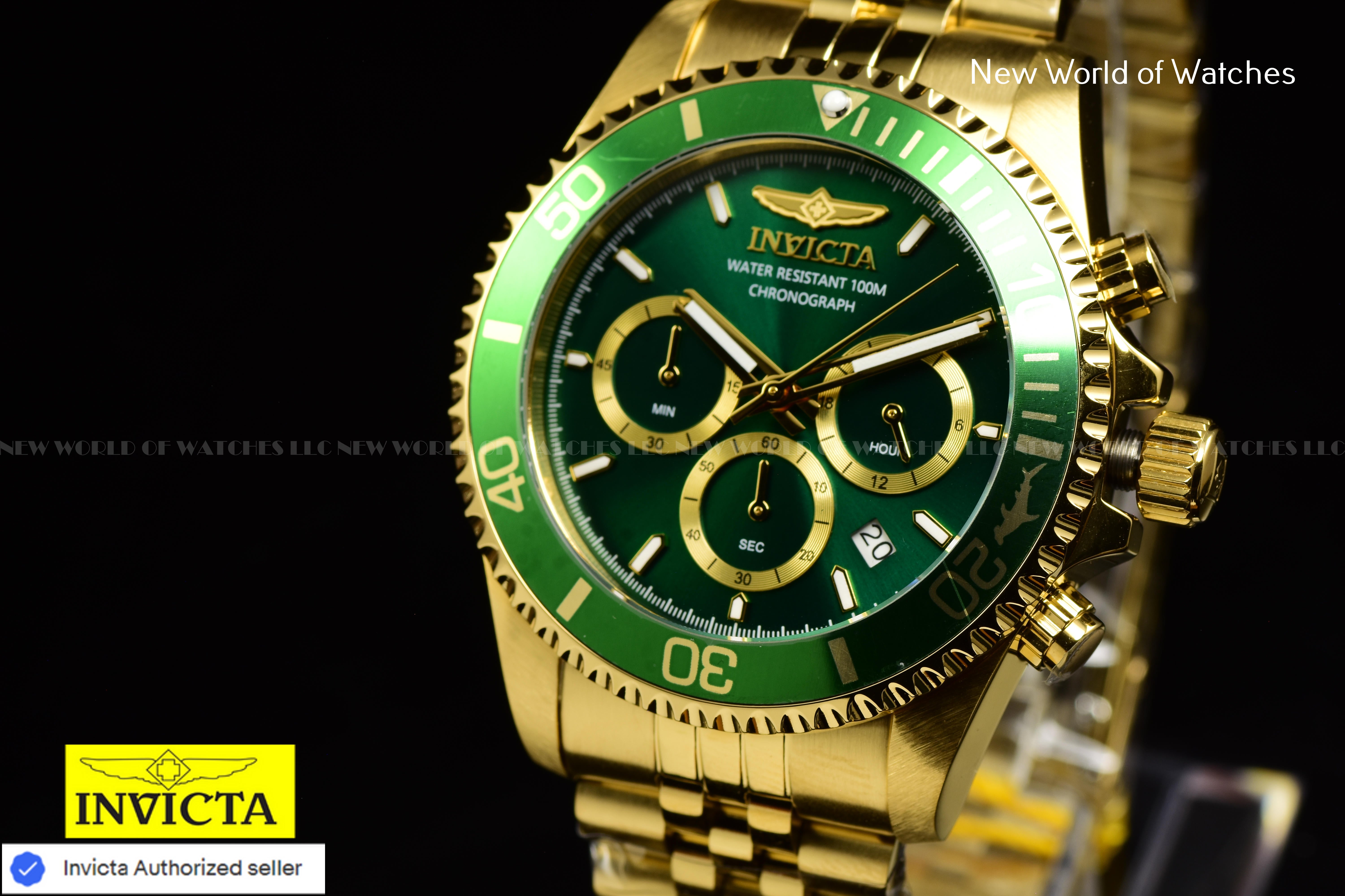 Invicta Men's Pro Diver Chronograph GMT Quartz Green Dial Stainless Steel Watch